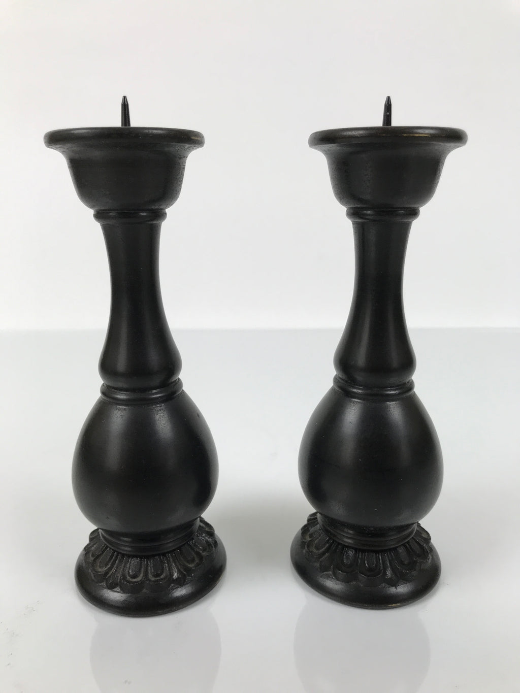 Japanese Buddhist Altar Fitting Bronze Metal Candle Stand Vtg Shokudai 2pc BA744