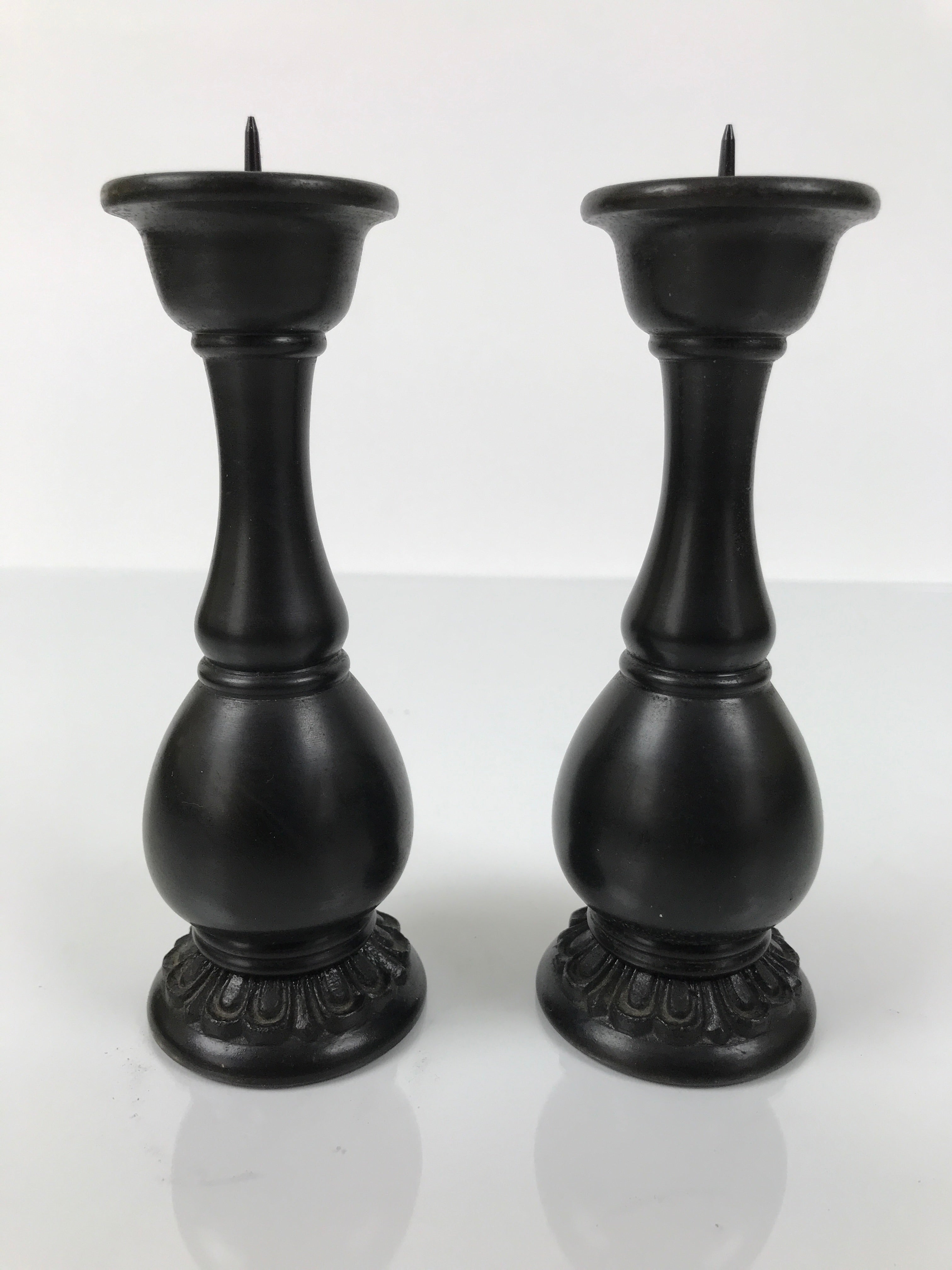 Japanese Buddhist Altar Fitting Bronze Metal Candle Stand Vtg Shokudai 2pc BA744