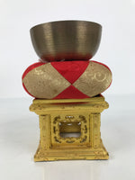 Japanese Buddhist Altar Fitting Bronze Orin Bell Singing Bowl Wood Stand BA902