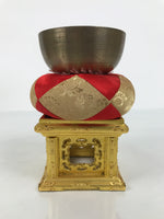 Japanese Buddhist Altar Fitting Bronze Orin Bell Singing Bowl Wood Stand BA902