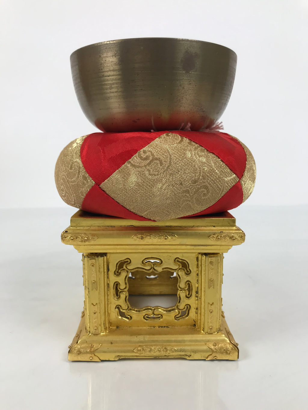Japanese Buddhist Altar Fitting Bronze Orin Bell Singing Bowl Wood Stand BA902