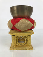 Japanese Buddhist Altar Fitting Bronze Orin Bell Singing Bowl Wood Stand BA902