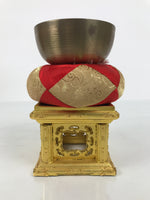 Japanese Buddhist Altar Fitting Bronze Orin Bell Singing Bowl Wood Stand BA902