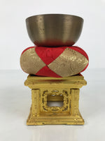 Japanese Buddhist Altar Fitting Bronze Orin Bell Singing Bowl Wood Stand BA902