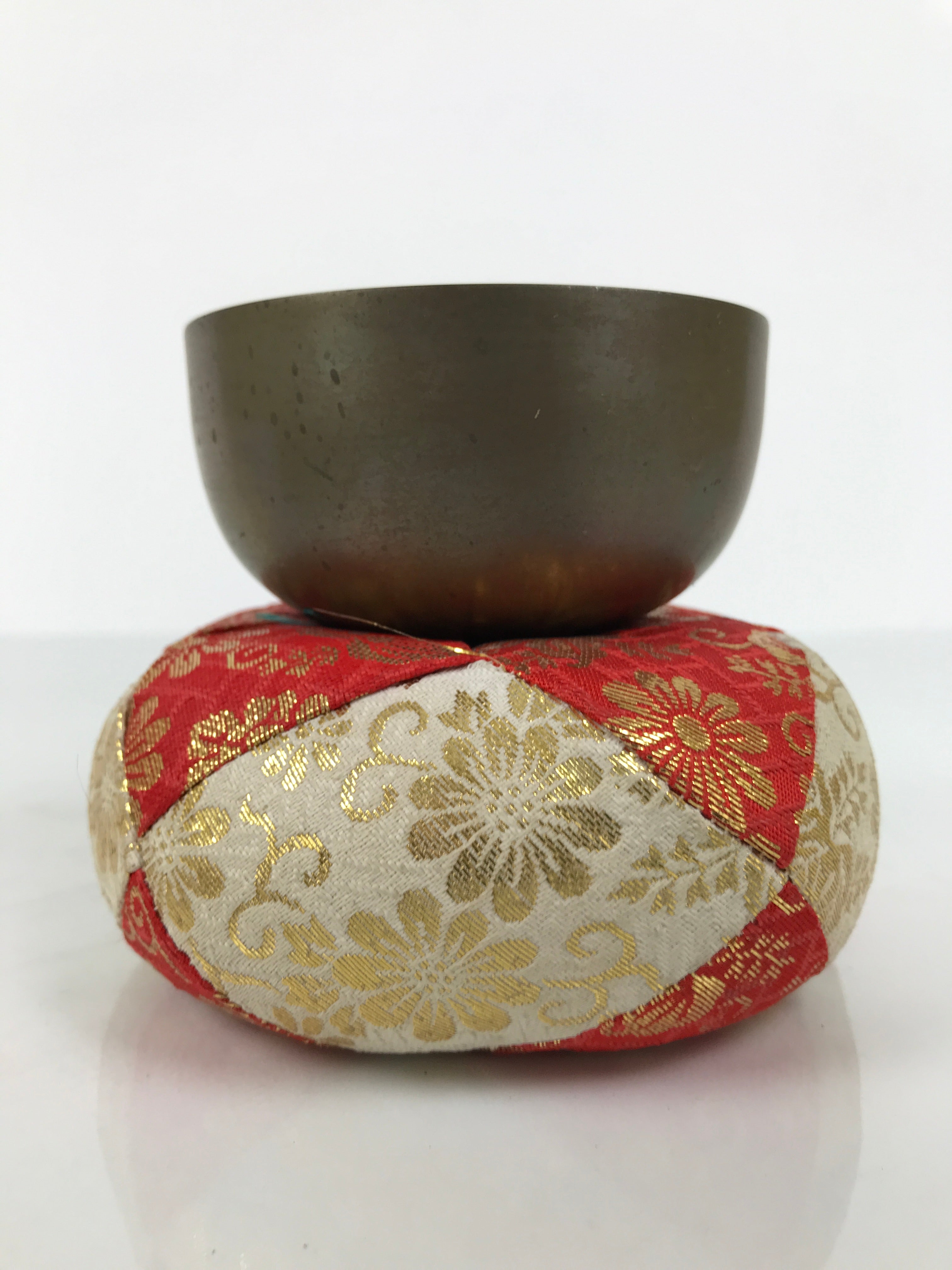 Japanese Buddhist Altar Fitting Bronze Orin Bell Vtg Singing Bowl Pillow BA819
