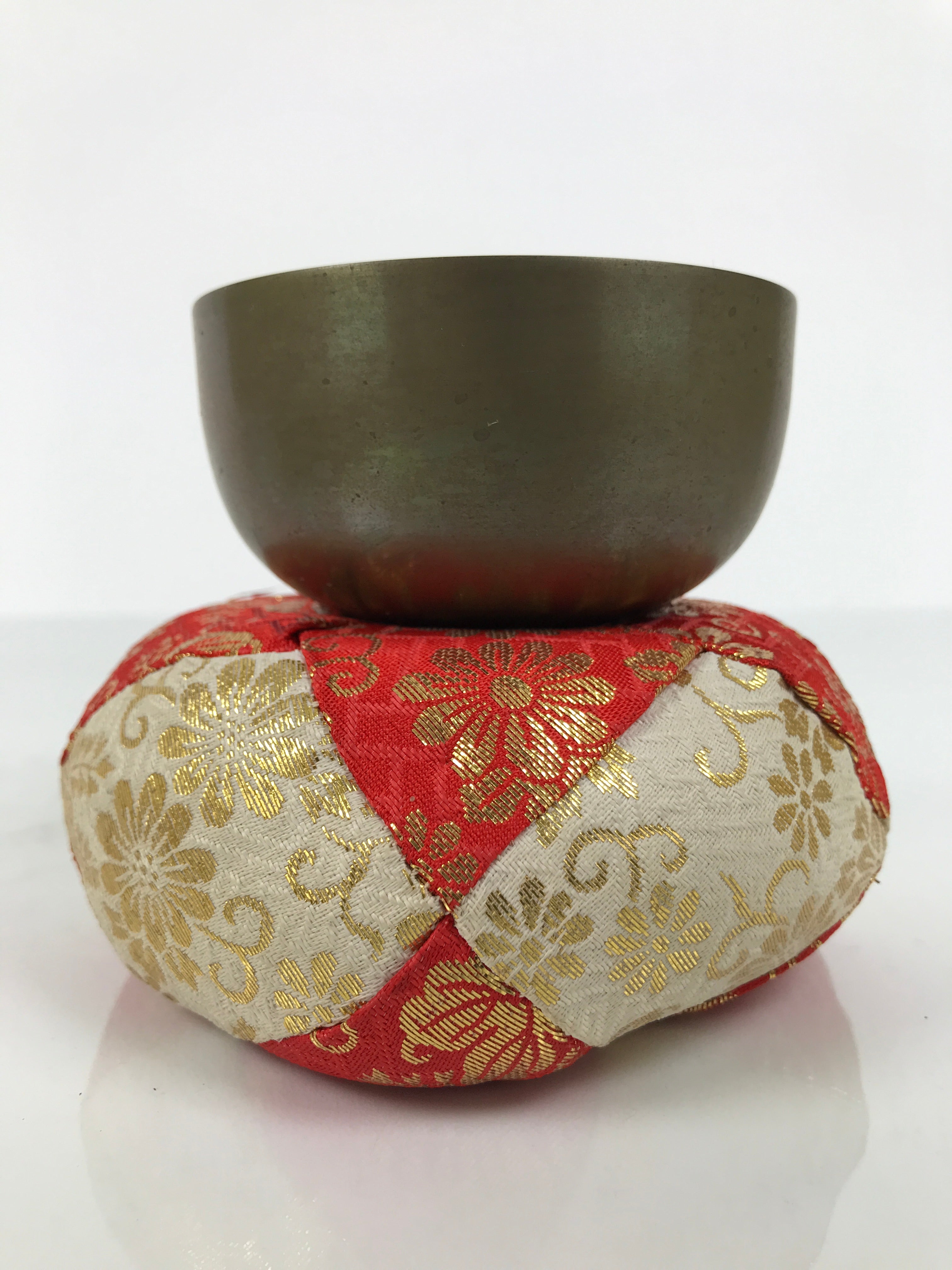 Japanese Buddhist Altar Fitting Bronze Orin Bell Vtg Singing Bowl Pillow BA819