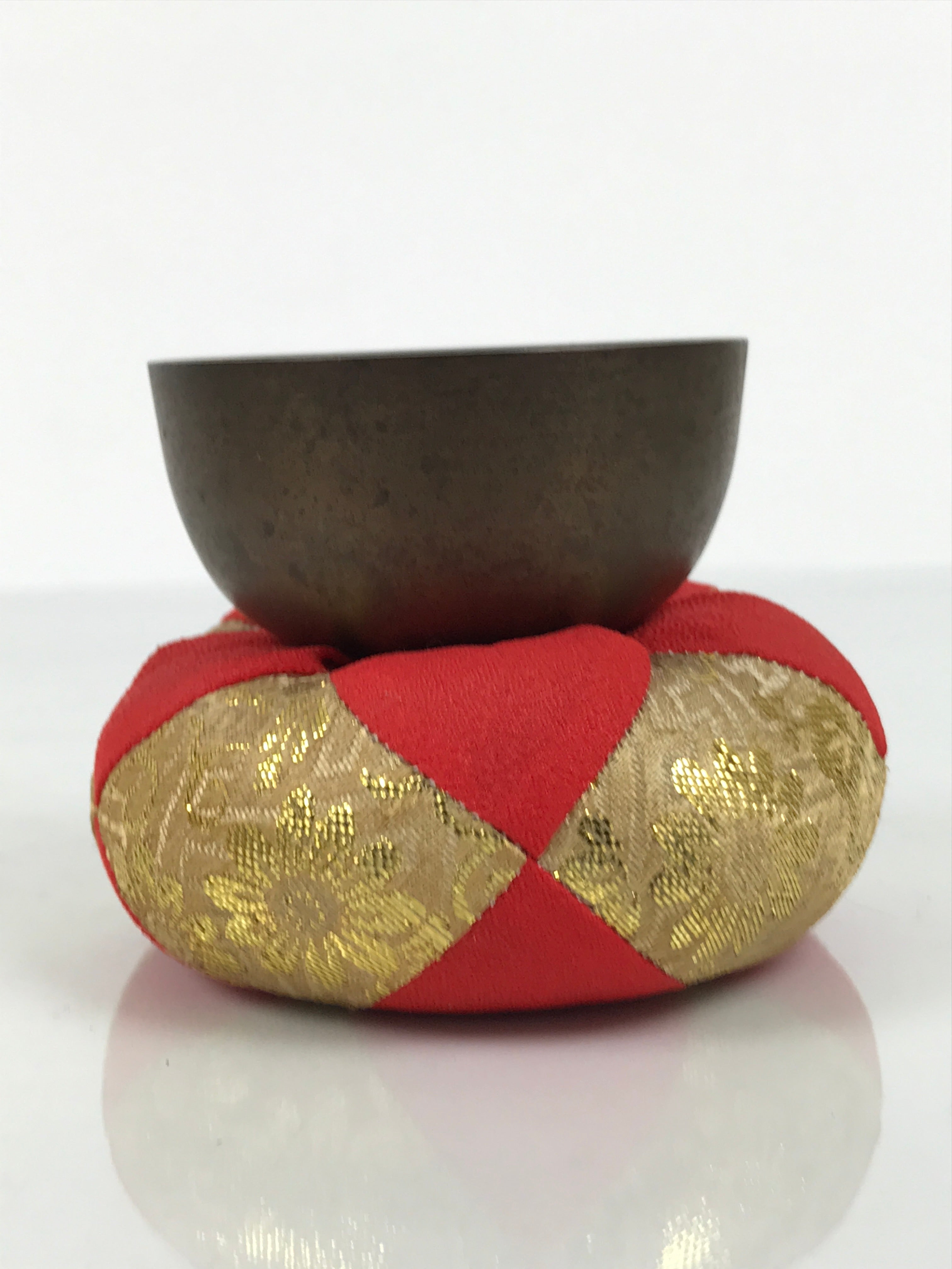 Japanese Buddhist Altar Fitting Bronze Orin Bell Vtg Singing Bowl Pillow BA820