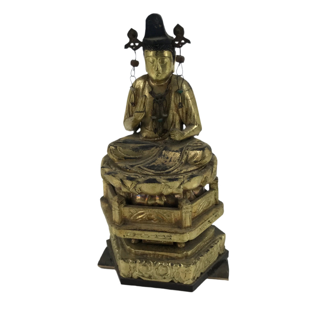 Japanese Buddhist Altar Fitting Buddha Vtg Lacquered Wood Gold Gilt BA411