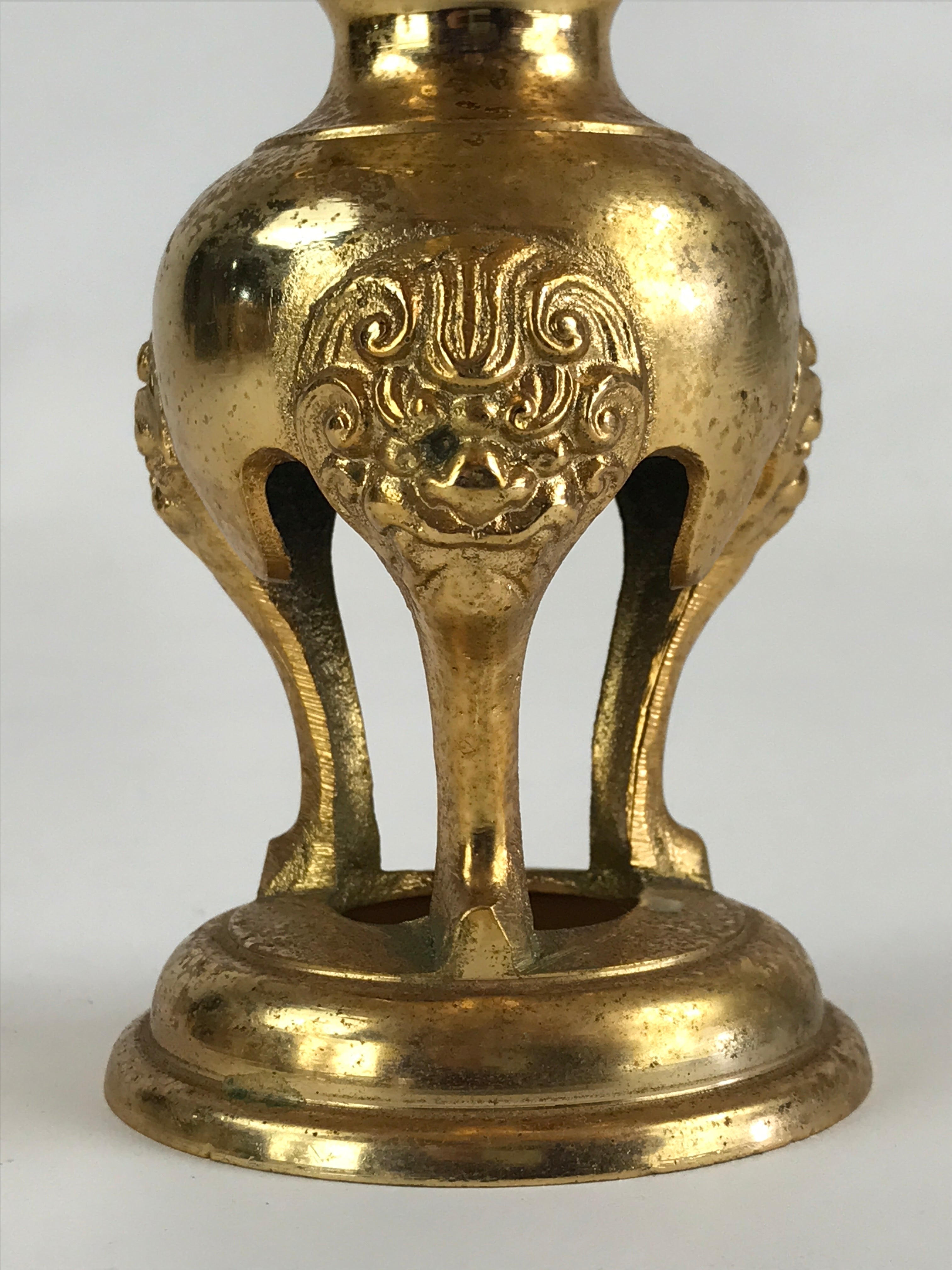 Japanese Buddhist Altar Fitting Candle Stand Brass Shokudai Butsudan Gold BU910