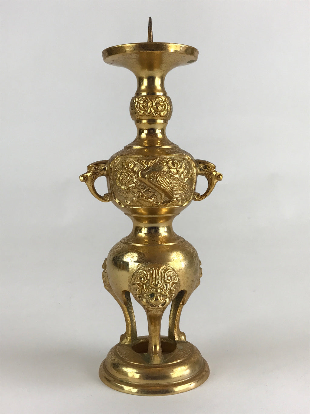 Japanese Buddhist Altar Fitting Candle Stand Brass Shokudai Butsudan Gold BU910