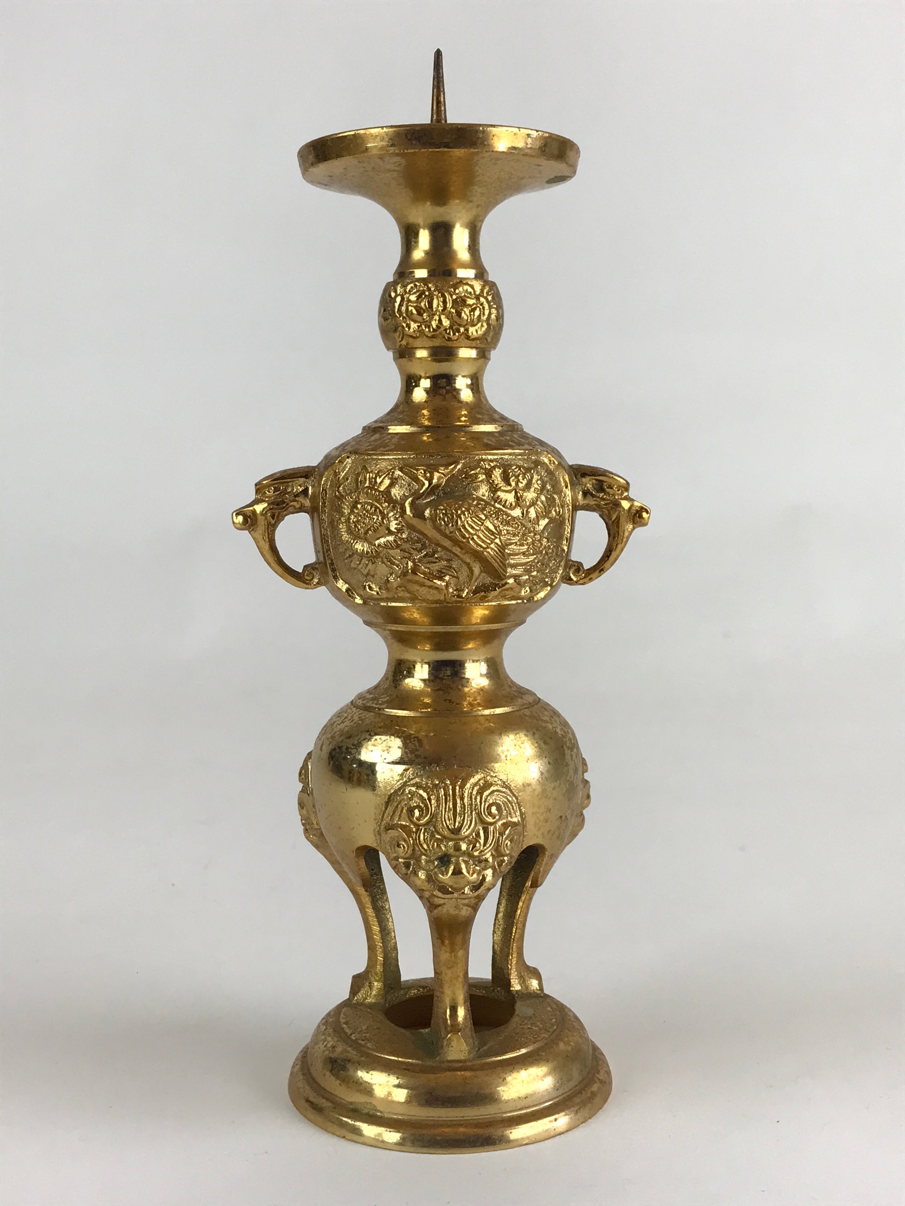 Japanese Buddhist Altar Fitting Candle Stand Brass Shokudai Butsudan Gold BU910