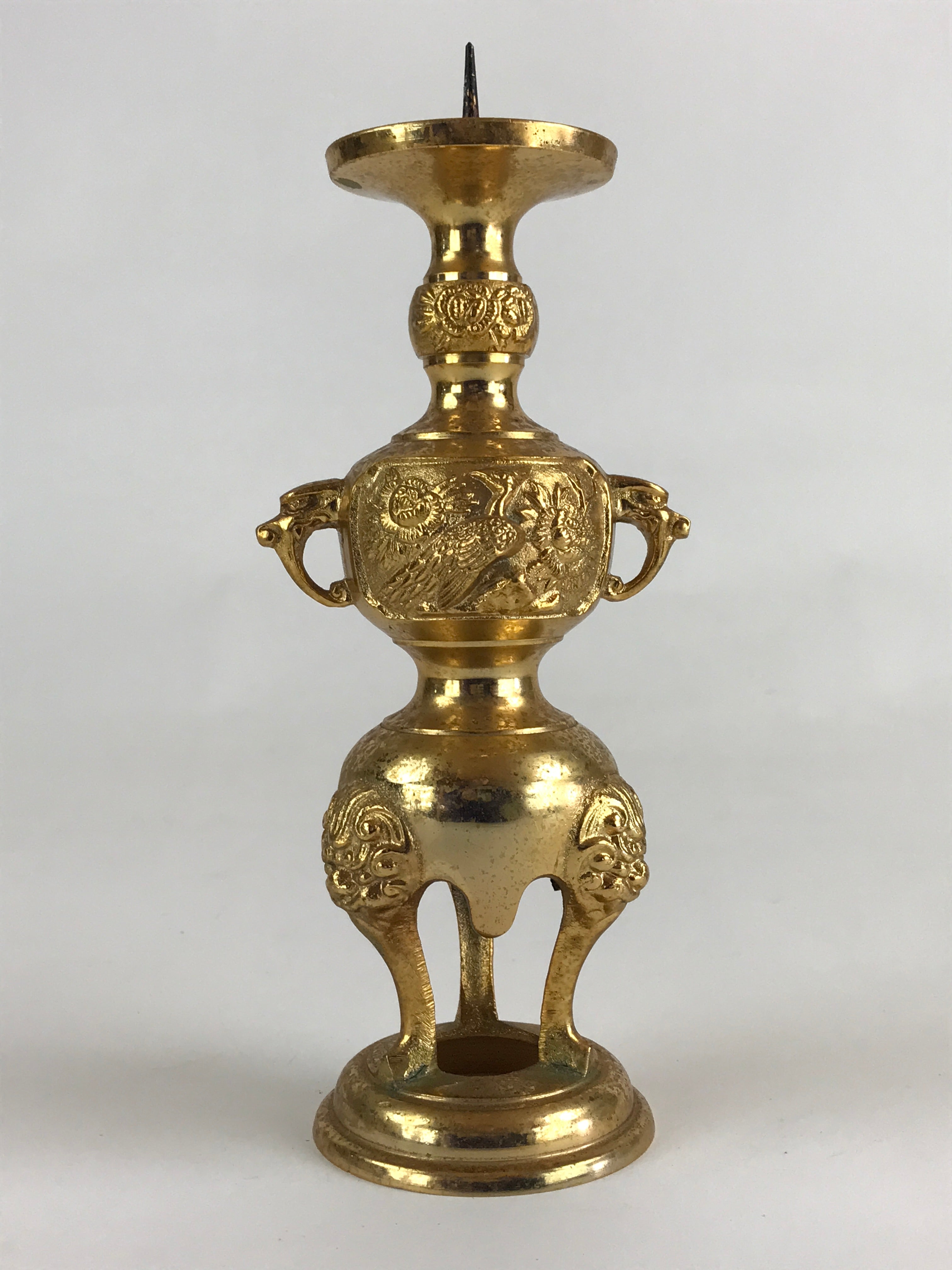 Japanese Buddhist Altar Fitting Candle Stand Brass Shokudai Butsudan Gold BU910