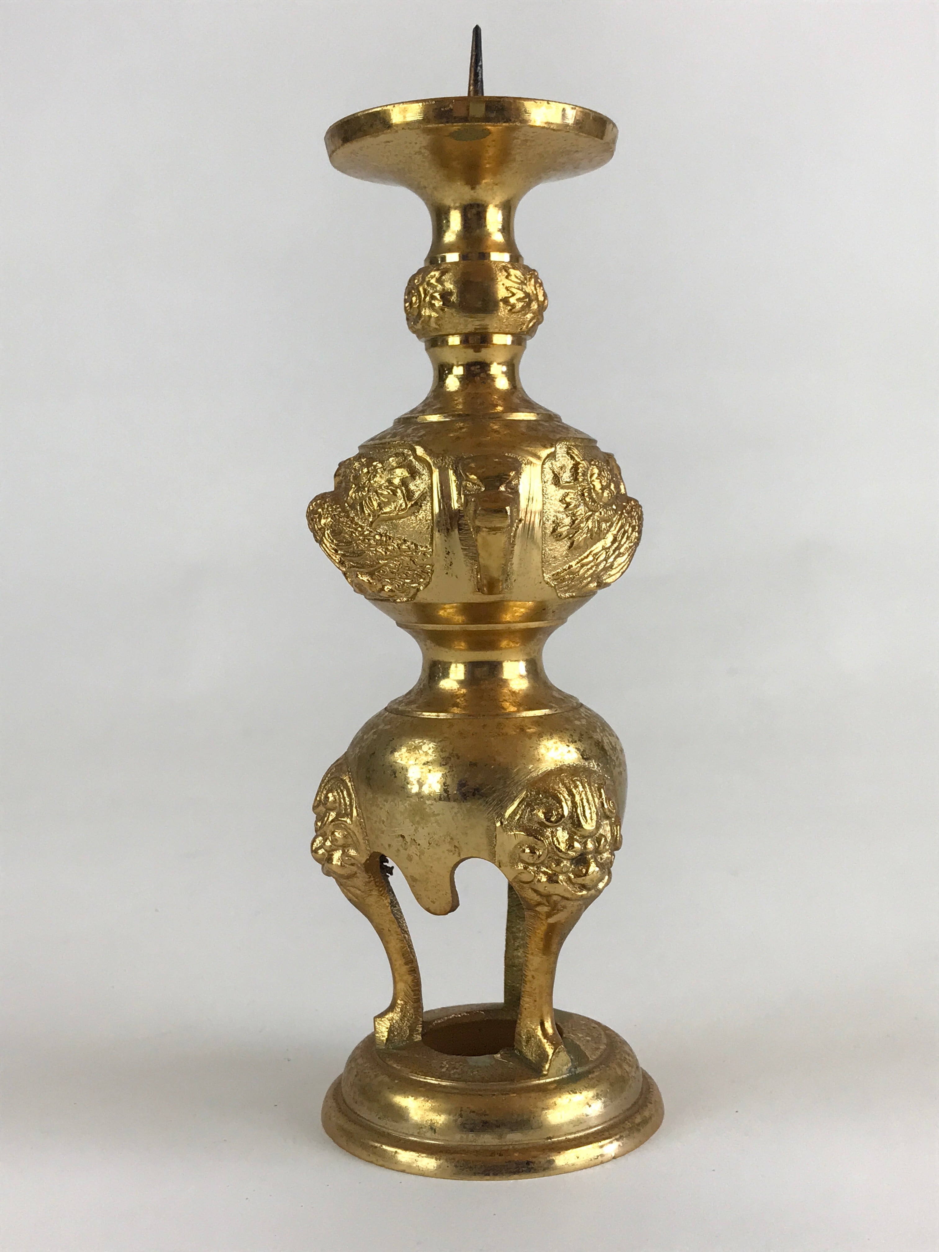 Japanese Buddhist Altar Fitting Candle Stand Brass Shokudai Butsudan Gold BU910