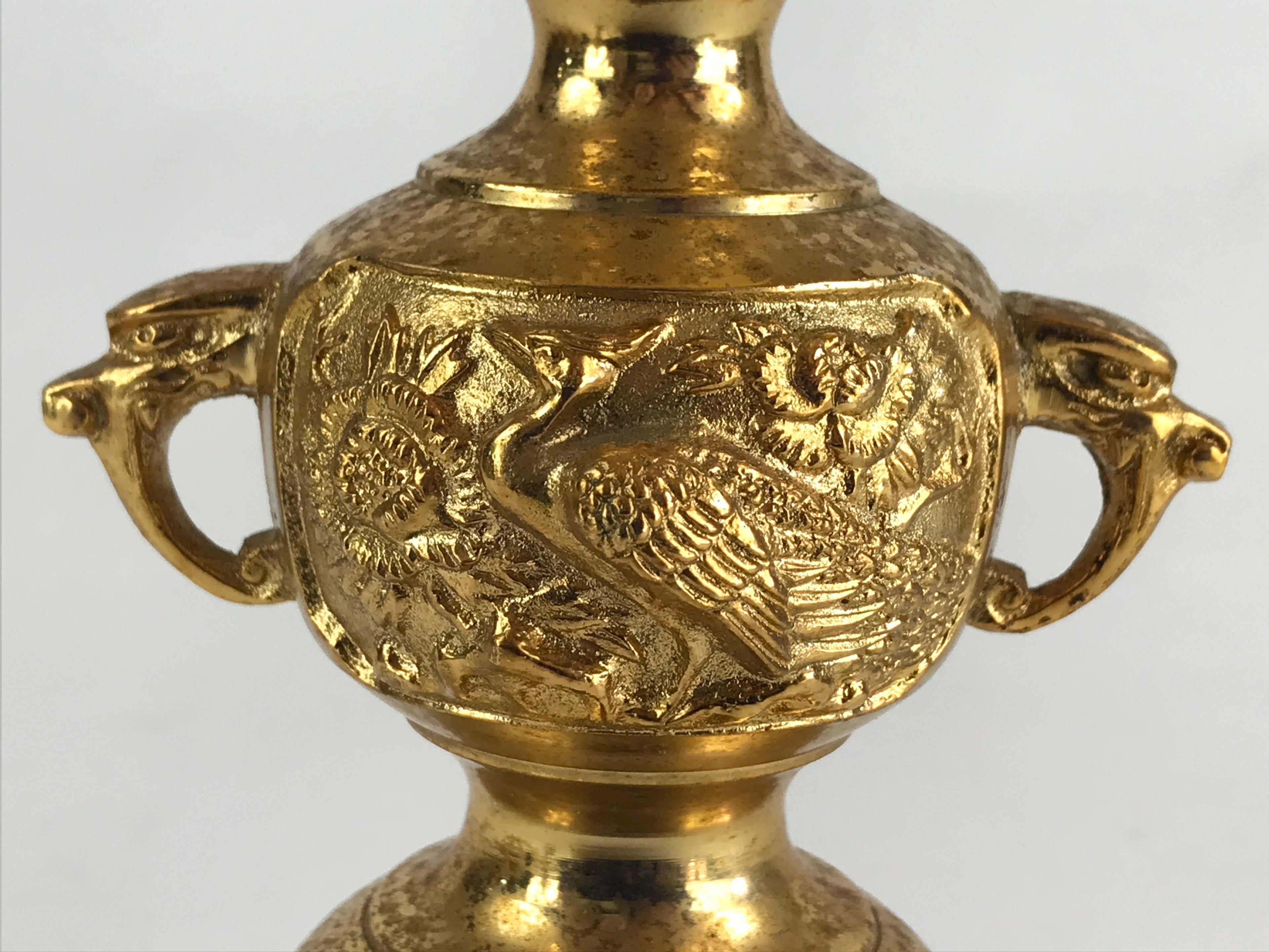 Japanese Buddhist Altar Fitting Candle Stand Brass Shokudai Butsudan Gold BU910