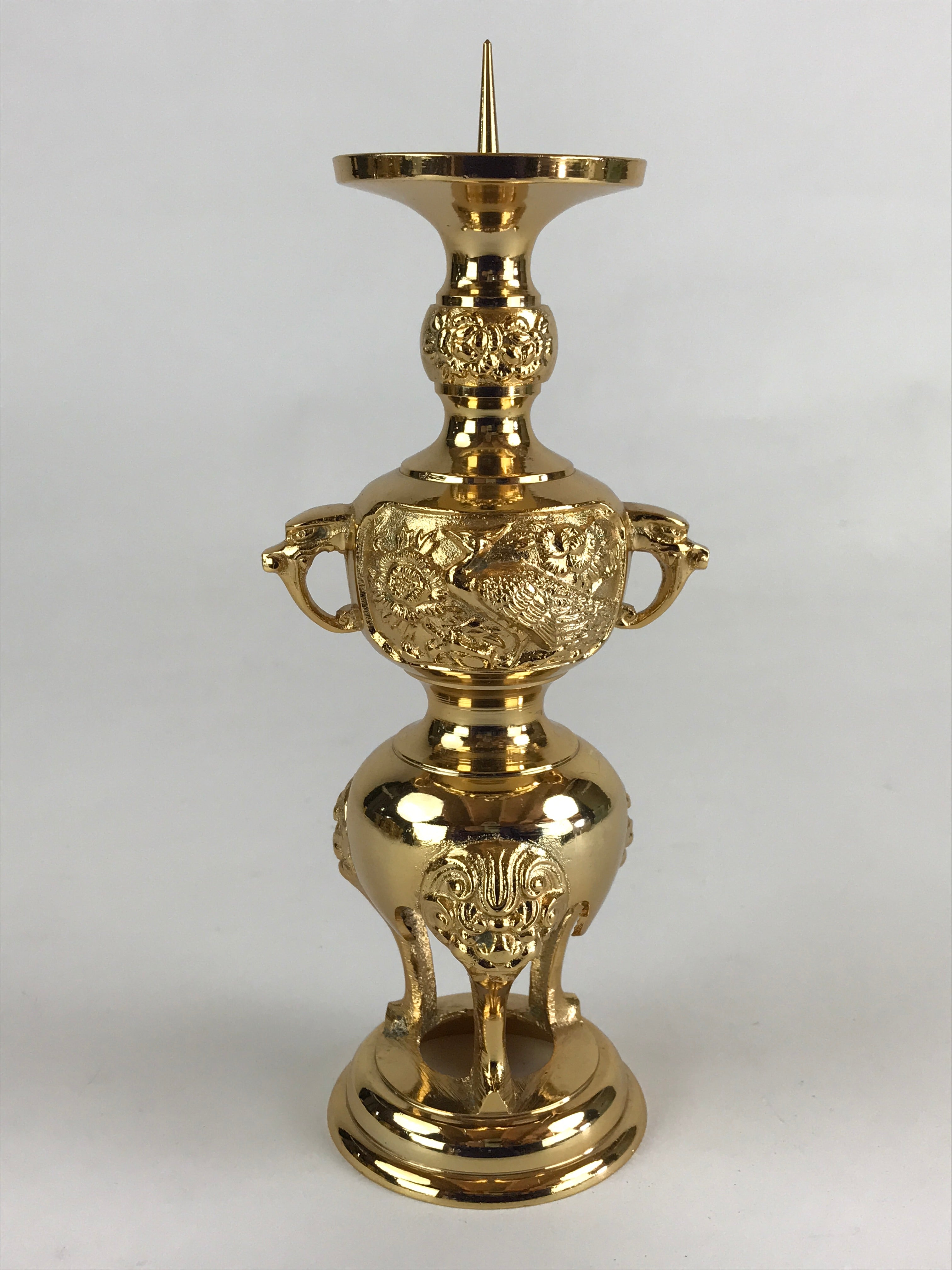 Japanese Buddhist Altar Fitting Candle Stand Brass Shokudai Butsudan Gold BU911