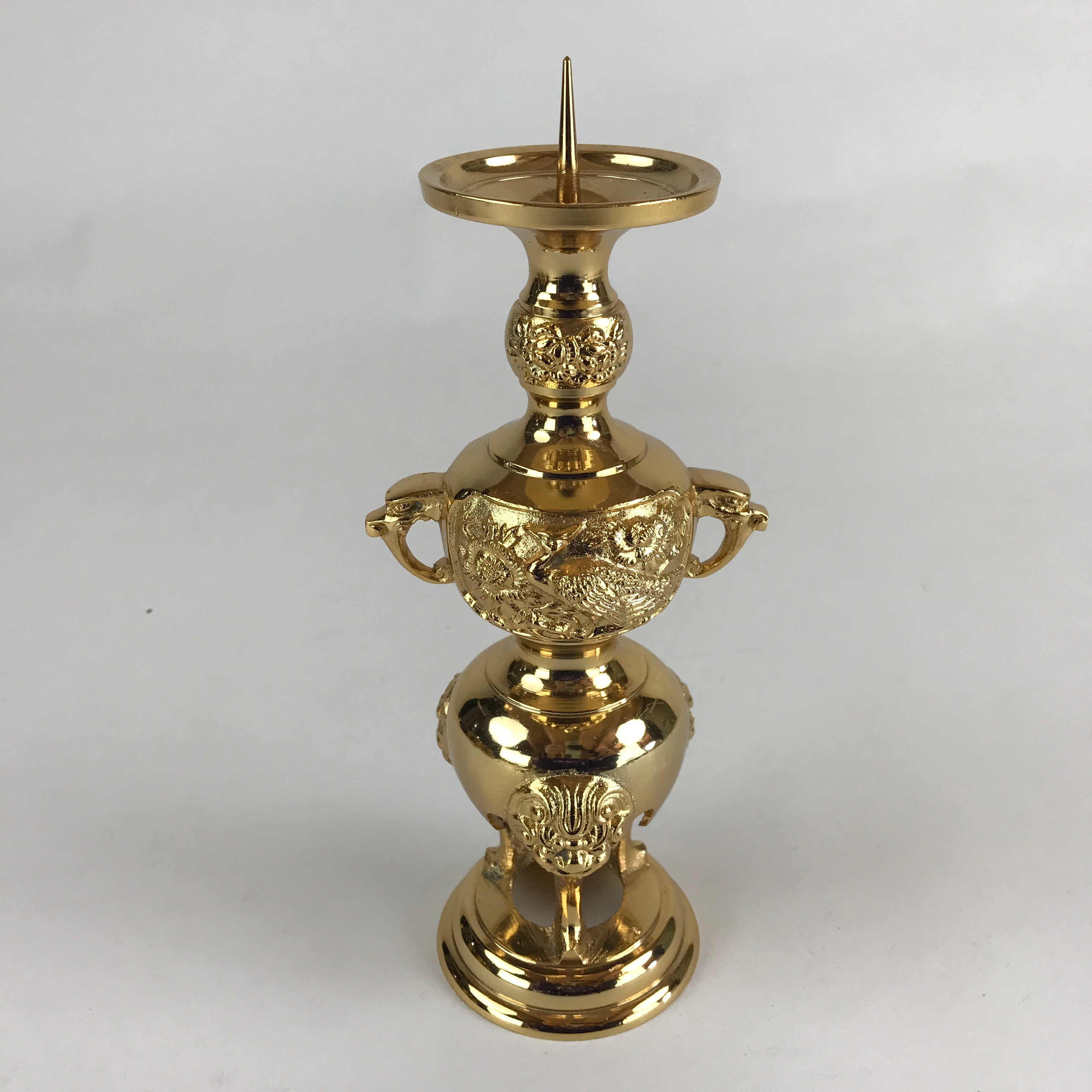 Japanese Buddhist Altar Fitting Candle Stand Brass Shokudai Butsudan Gold BU911