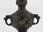 Japanese Buddhist Altar Fitting Candle Stand Bronze Shokudai Birds Brown BA23