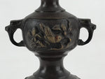 Japanese Buddhist Altar Fitting Candle Stand Bronze Shokudai Birds Brown BA23