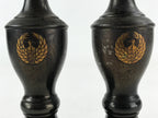 Japanese Buddhist Altar Fitting Candle Stand Set Vtg Bronze Shokudai Black BA5