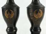 Japanese Buddhist Altar Fitting Candle Stand Set Vtg Bronze Shokudai Black BA5