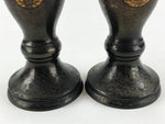 Japanese Buddhist Altar Fitting Candle Stand Set Vtg Bronze Shokudai Black BA5