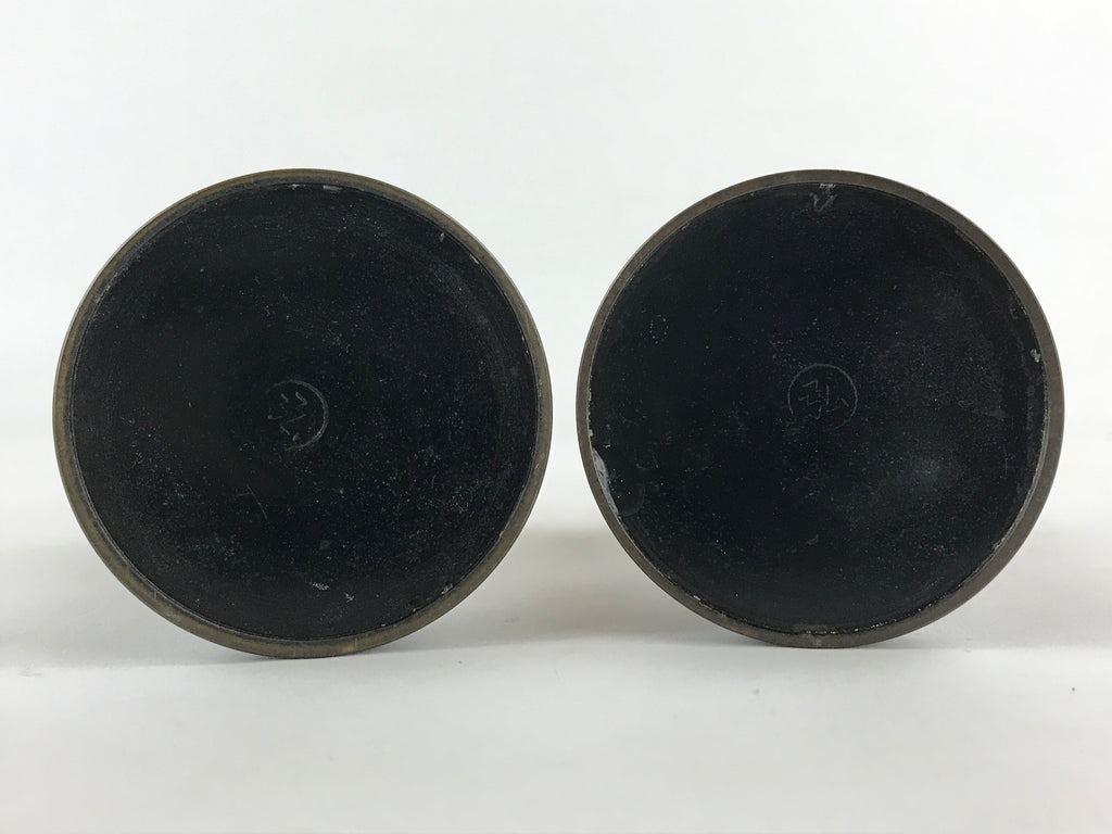 Japanese Buddhist Altar Fitting Candle Stand Set Vtg Bronze Shokudai Black BA5