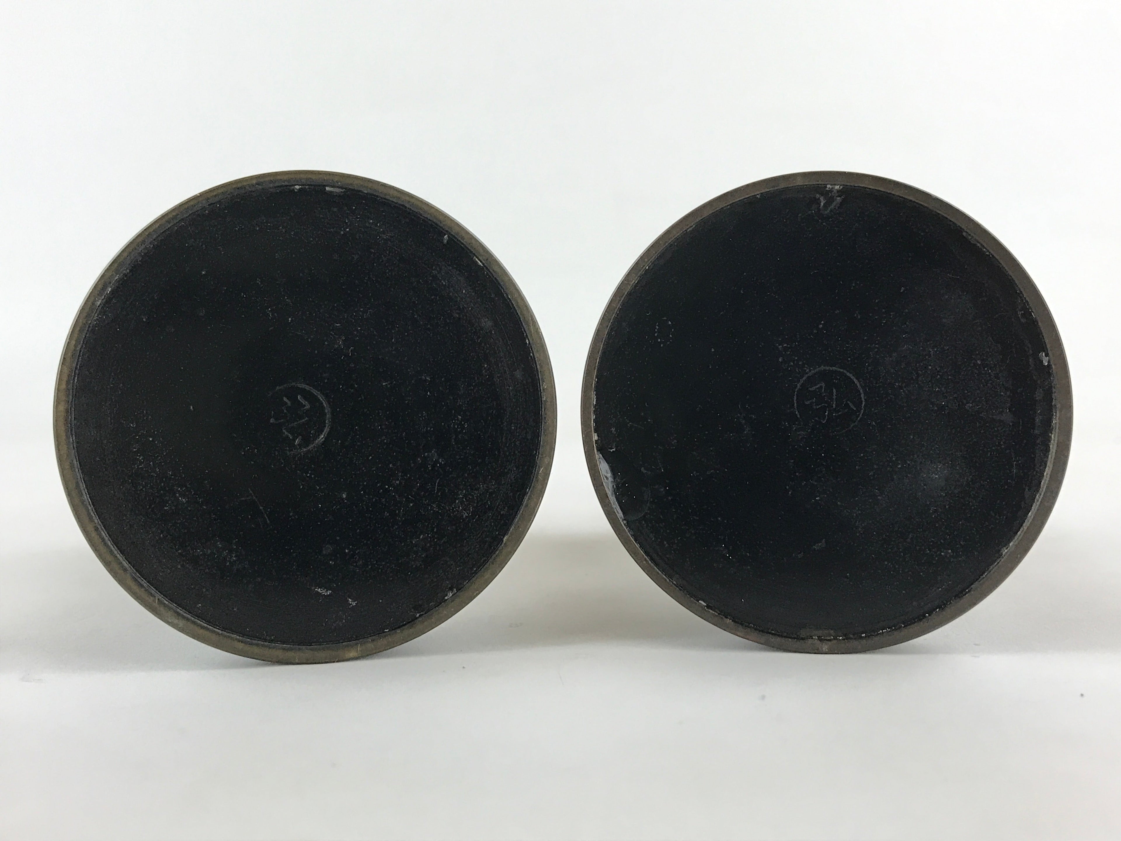 Japanese Buddhist Altar Fitting Candle Stand Set Vtg Bronze Shokudai Black BA5