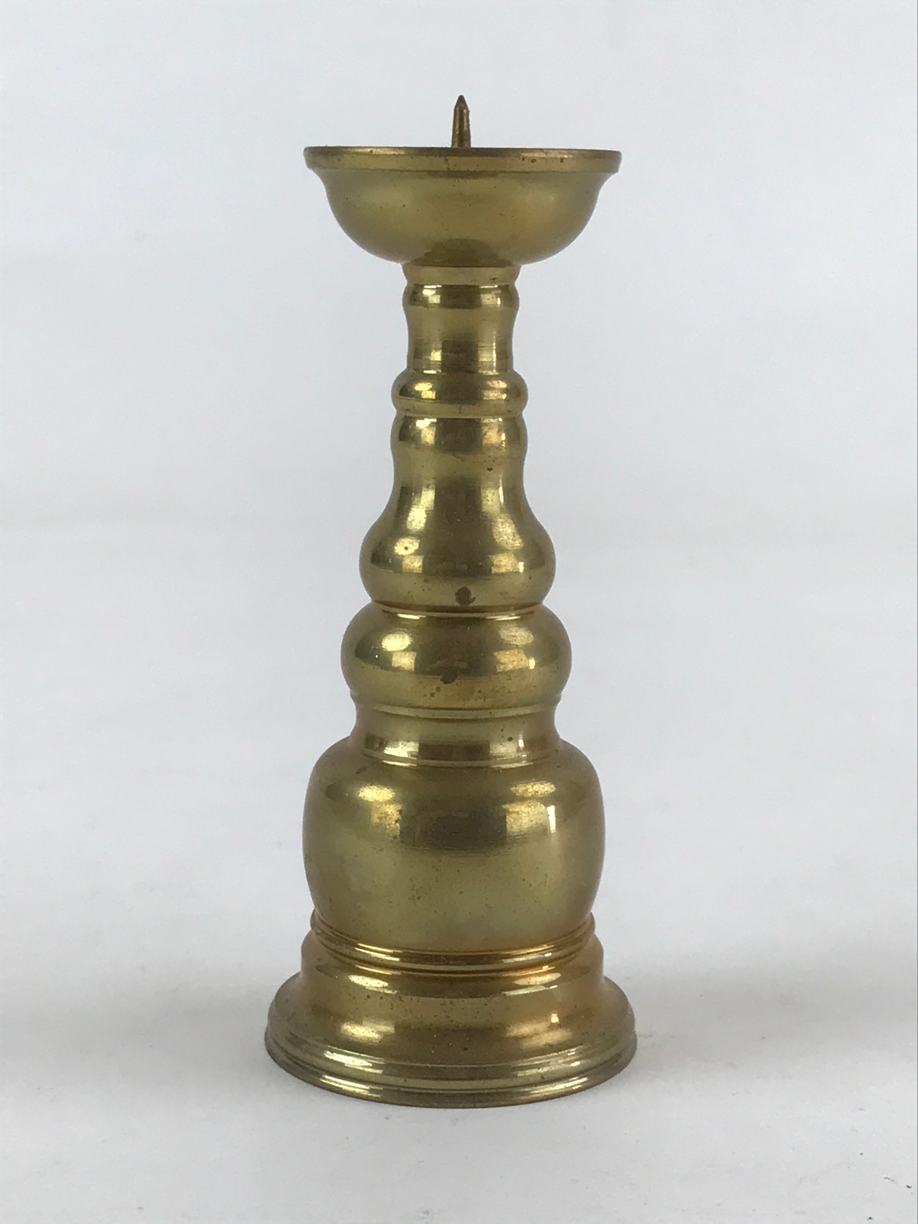 Japanese Buddhist Altar Fitting Candle Stand Vtg Brass Shokudai Gold BA21