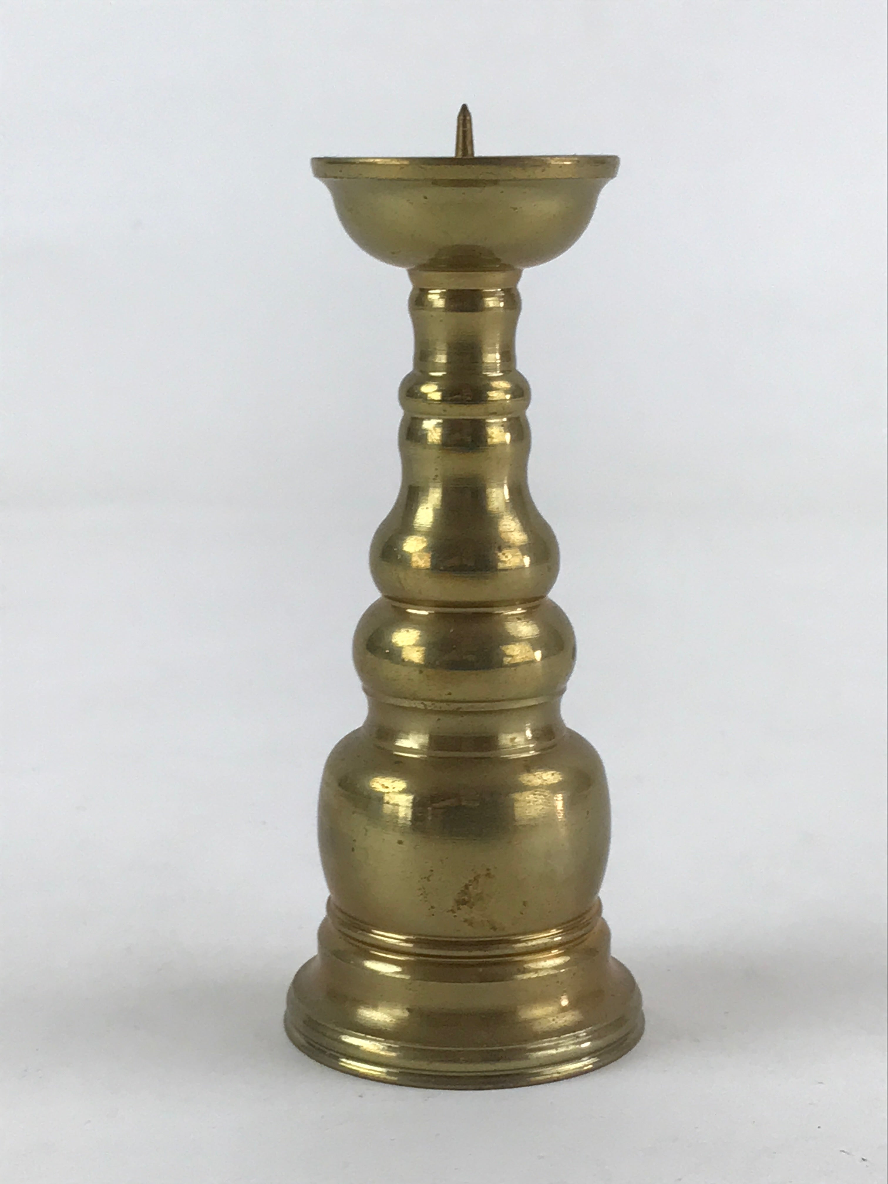 Japanese Buddhist Altar Fitting Candle Stand Vtg Brass Shokudai Gold BA21