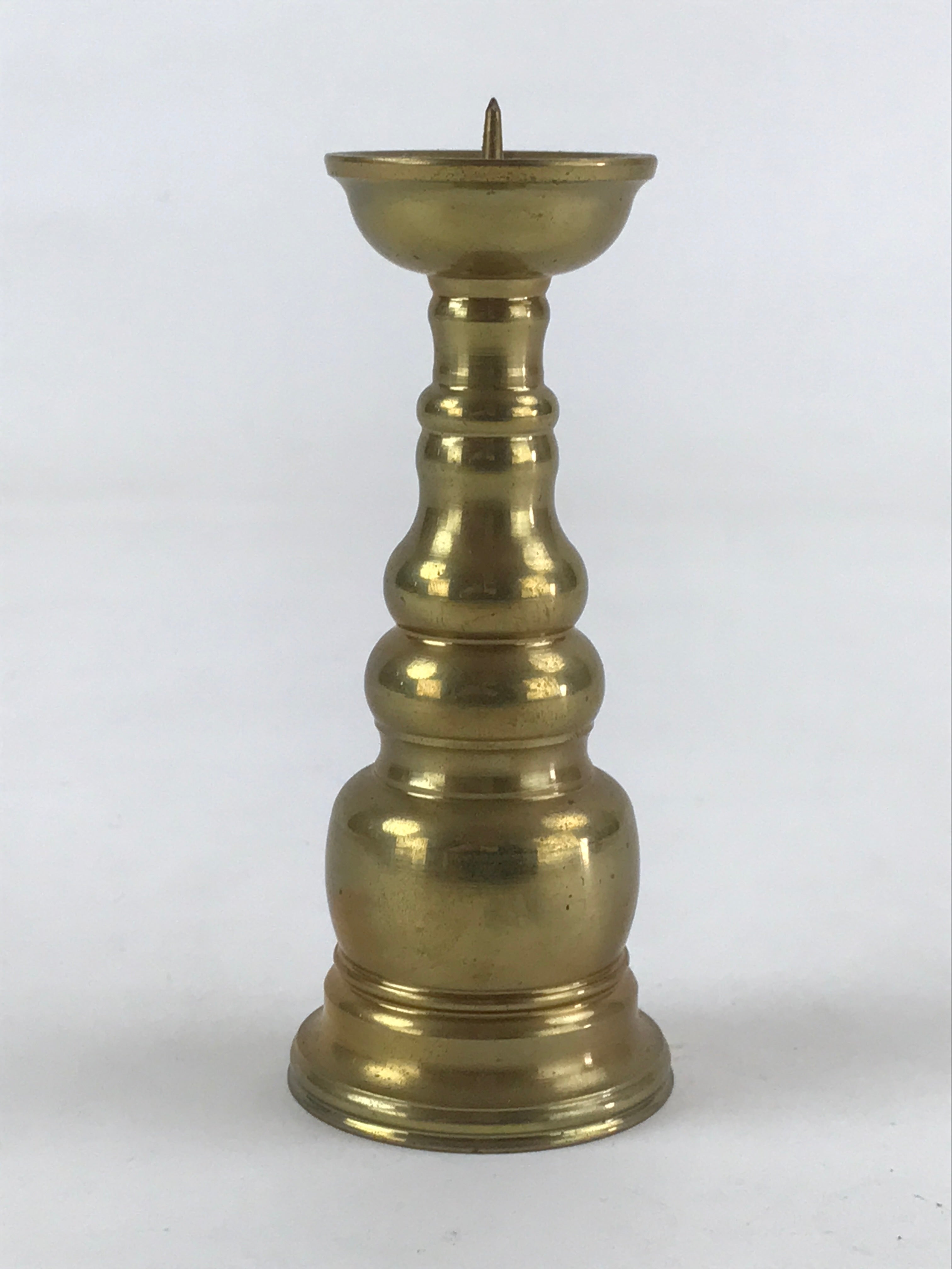 Japanese Buddhist Altar Fitting Candle Stand Vtg Brass Shokudai Gold BA21
