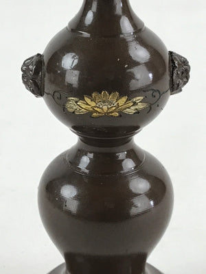 Japanese Buddhist Altar Fitting Candle Stand Vtg Metal Shokudai Brown BA42