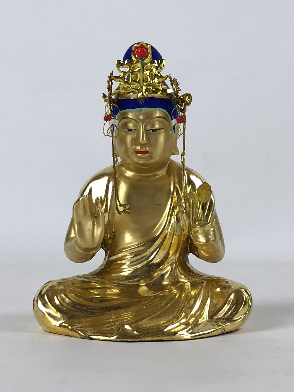 Japanese Buddhist Altar Fitting Ceramic Buddhist Figure Vtg Gold Blue BD941