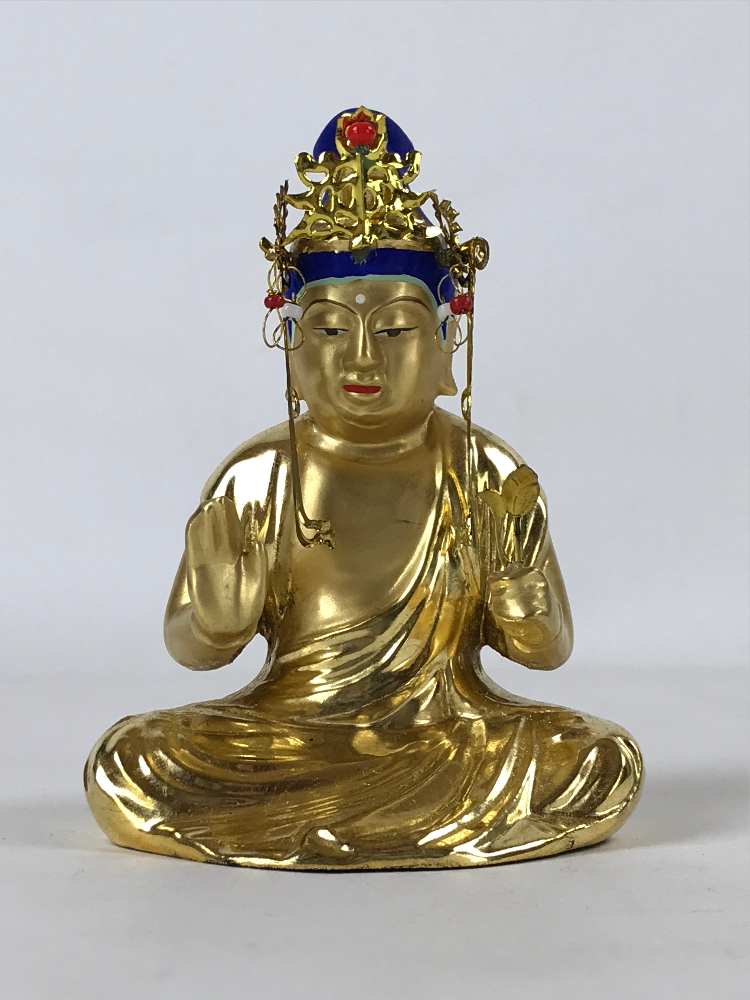 Japanese Buddhist Altar Fitting Ceramic Buddhist Figure Vtg Gold Blue BD941