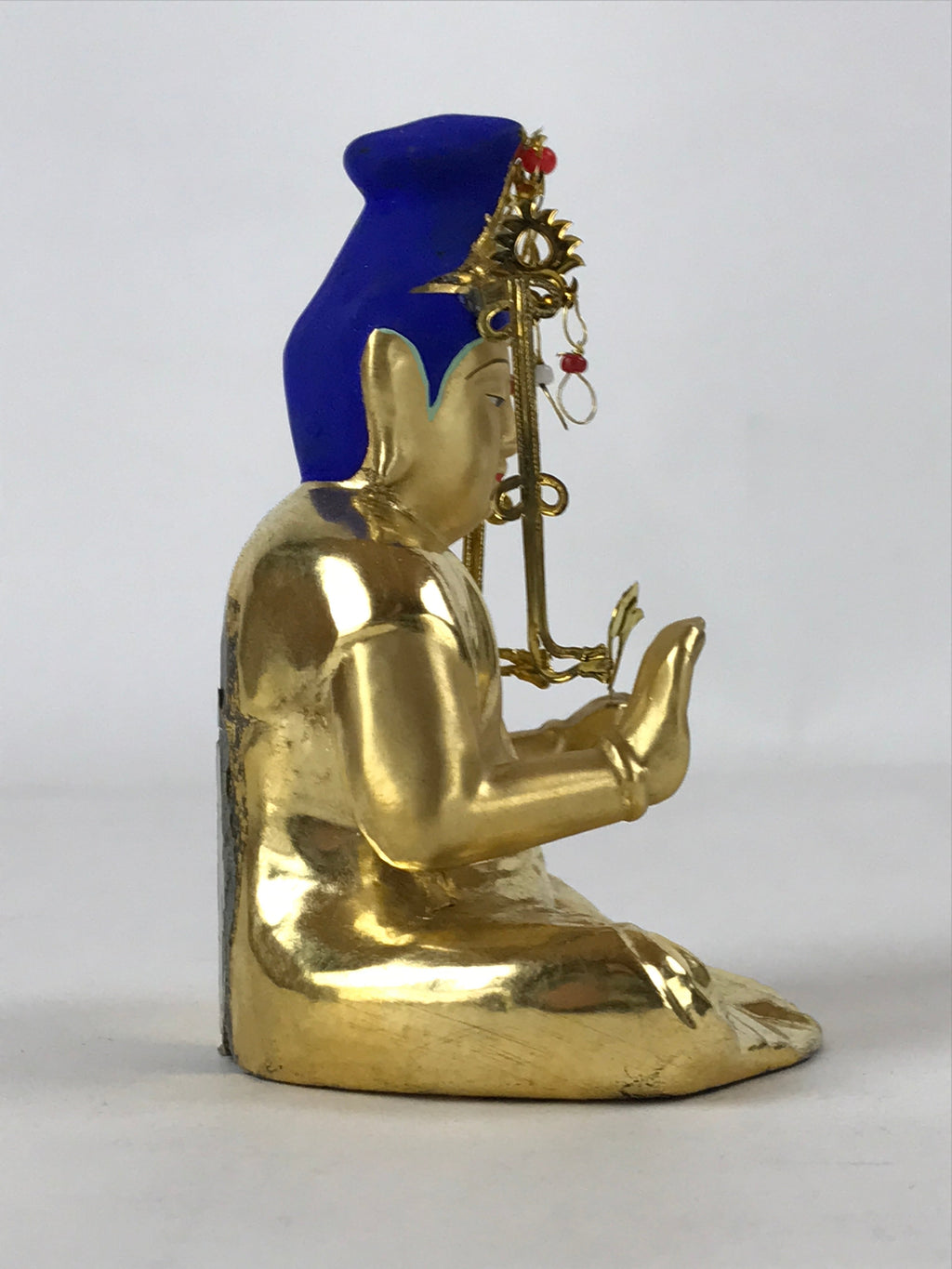Japanese Buddhist Altar Fitting Ceramic Buddhist Figure Vtg Gold Blue BD941