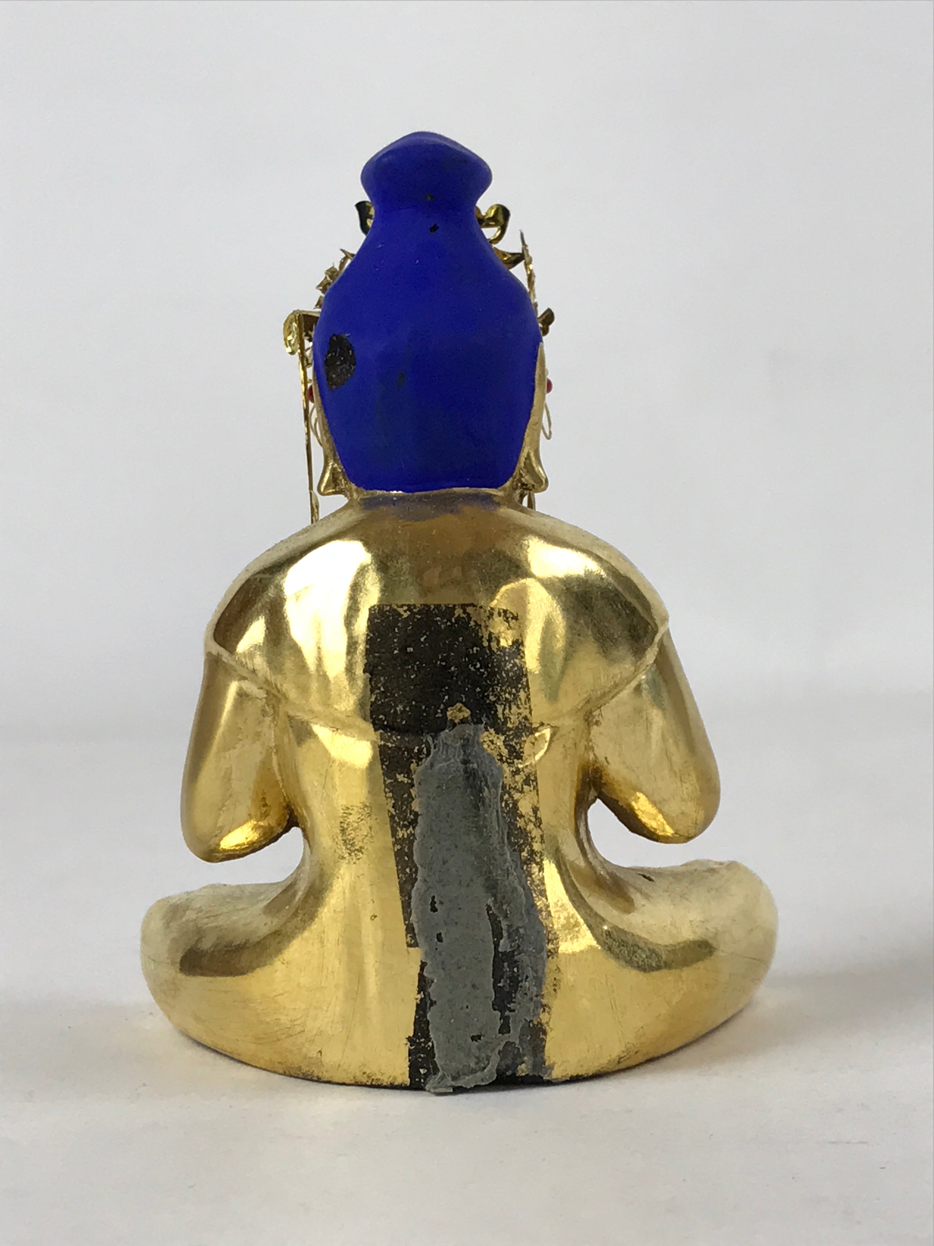 Japanese Buddhist Altar Fitting Ceramic Buddhist Figure Vtg Gold Blue BD941