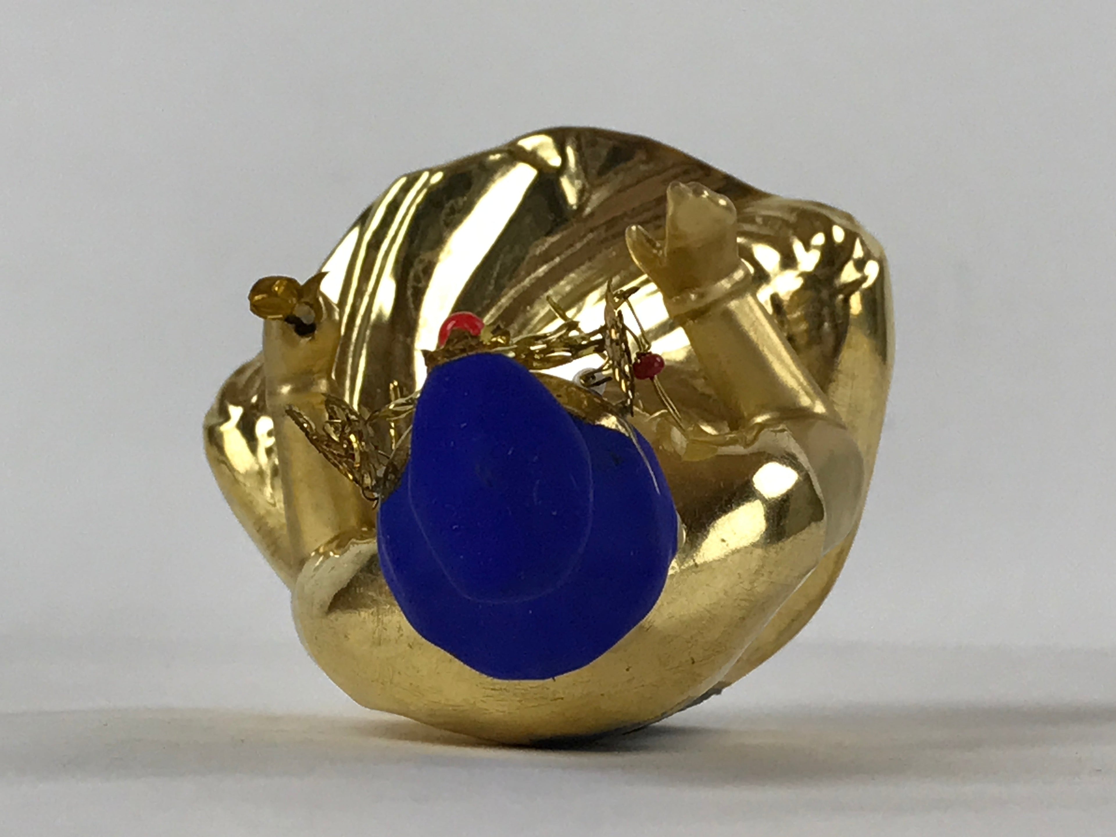 Japanese Buddhist Altar Fitting Ceramic Buddhist Figure Vtg Gold Blue BD941
