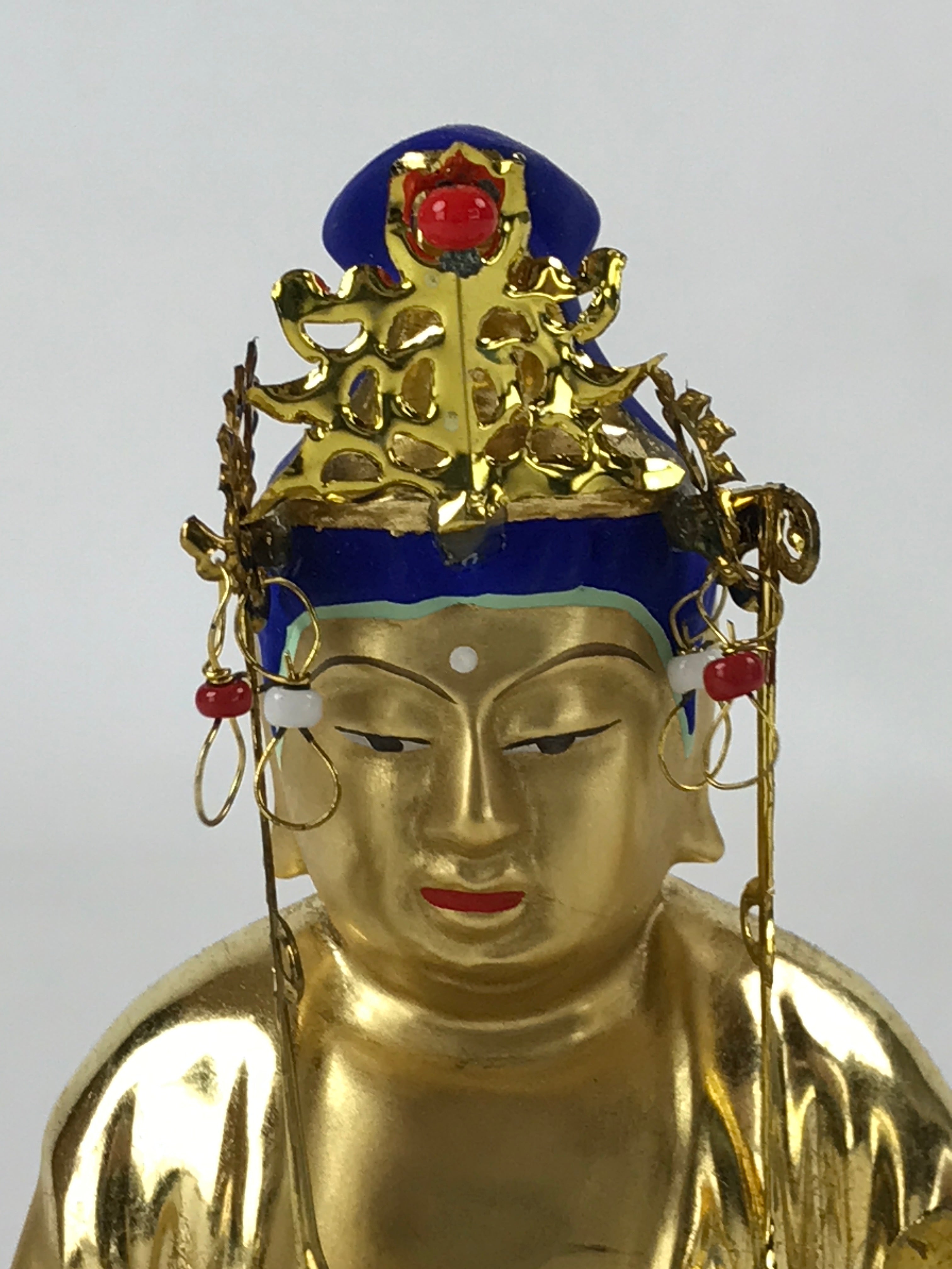 Japanese Buddhist Altar Fitting Ceramic Buddhist Figure Vtg Gold Blue BD941
