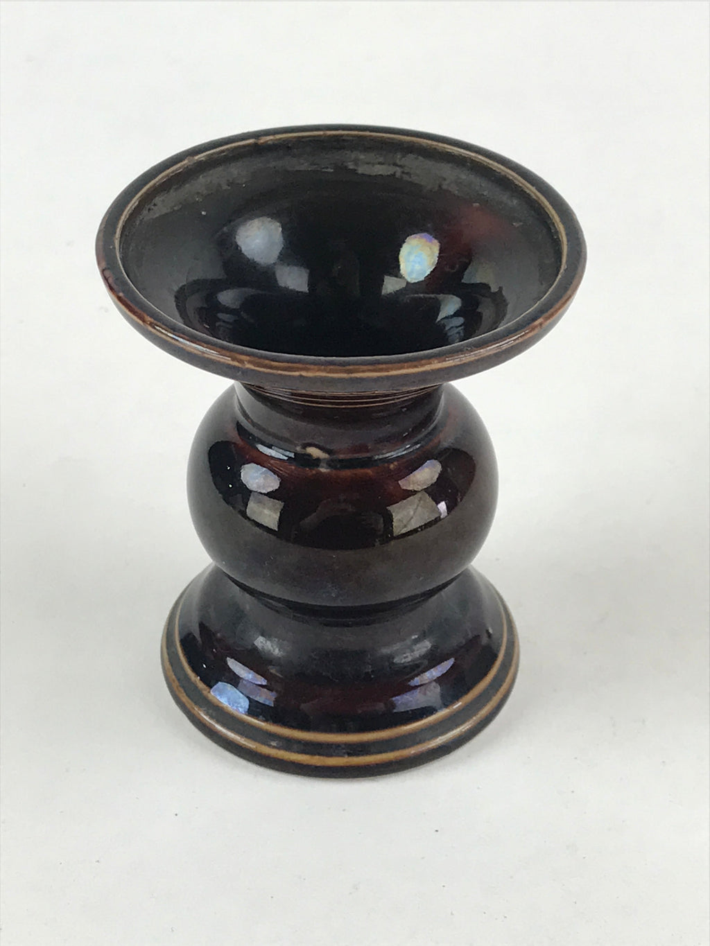 Japanese Buddhist Altar Fitting Ceramic Flower Vase Vtg Butsugu Brown BA53