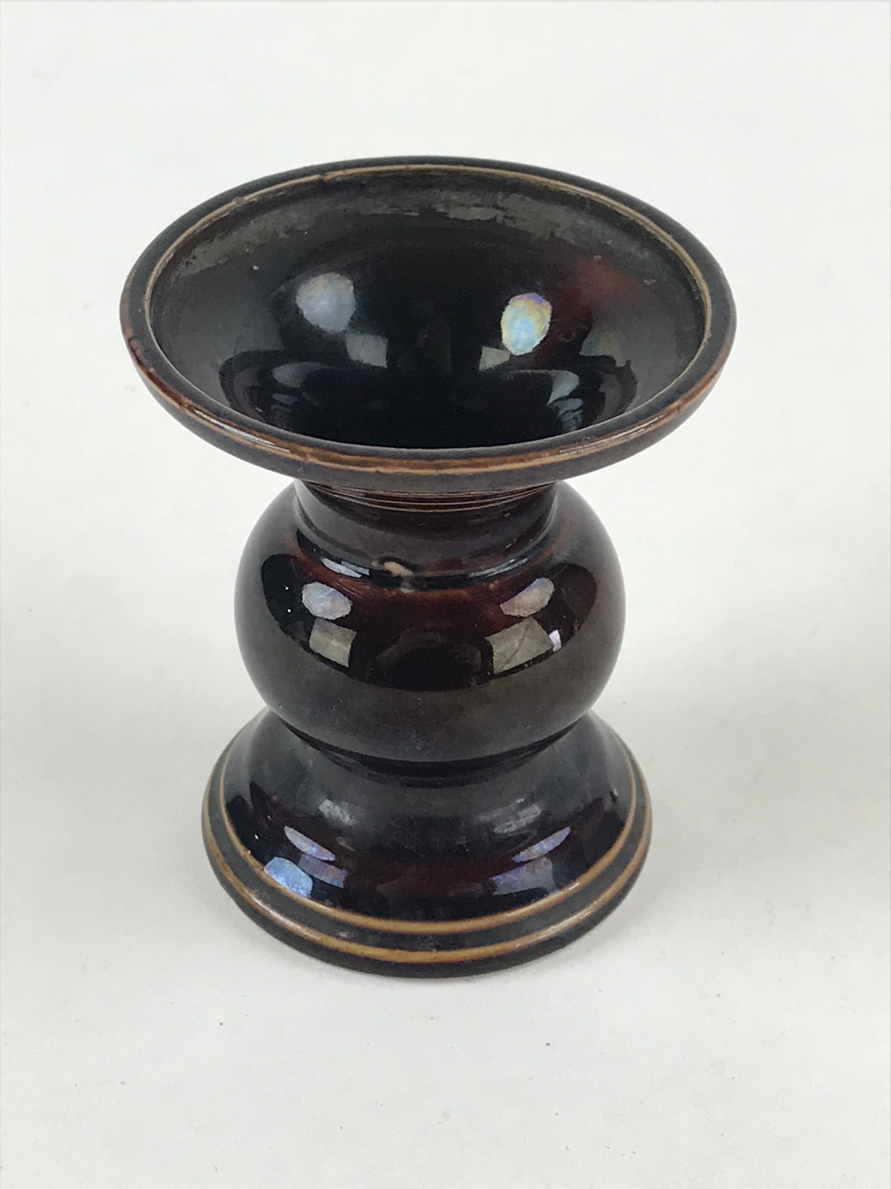 Japanese Buddhist Altar Fitting Ceramic Flower Vase Vtg Butsugu Brown BA53