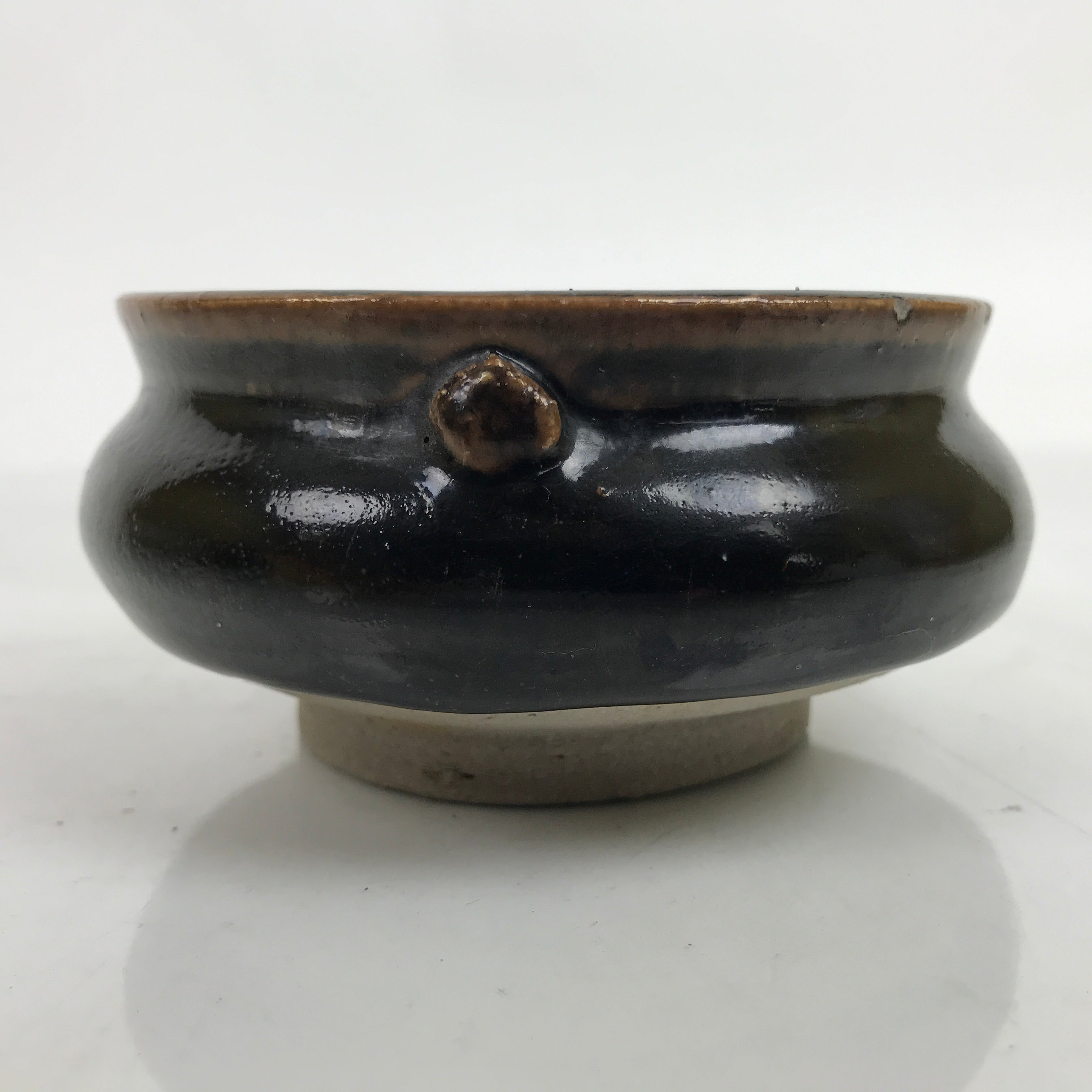 Japanese Buddhist Altar Fitting Ceramic Incense Burner Vtg Koro Black BA363