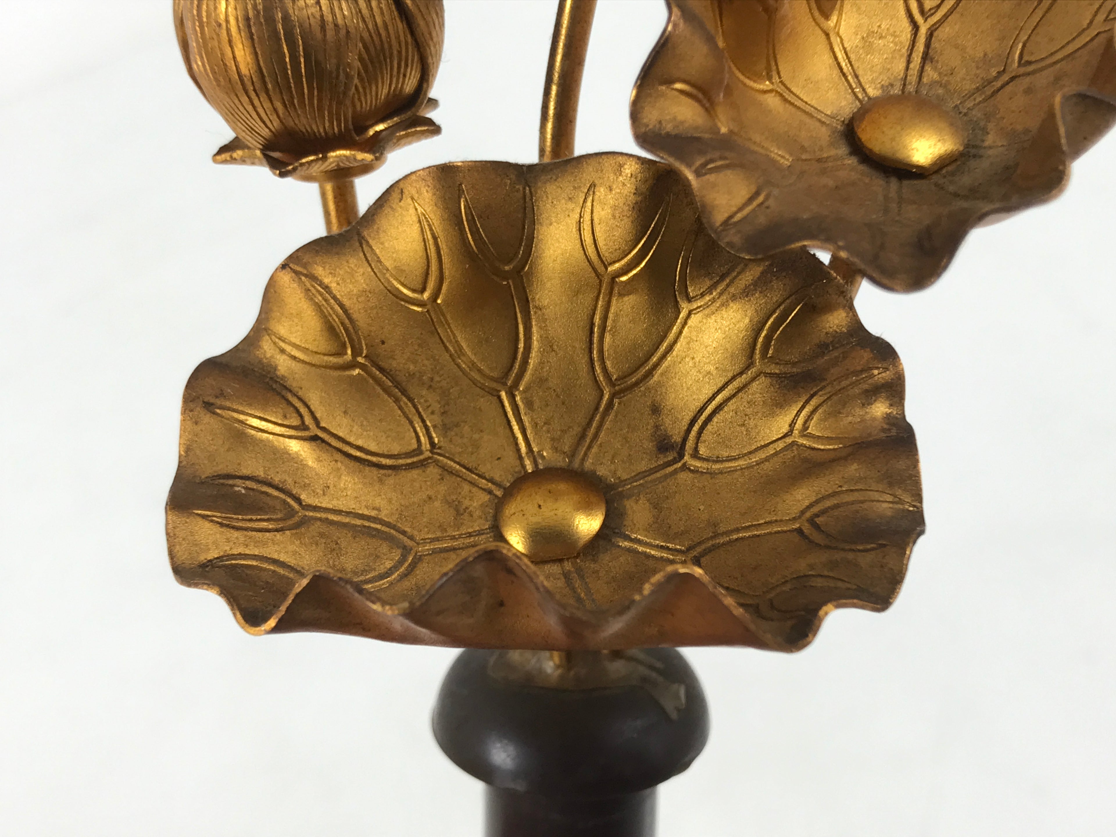 Japanese Buddhist Altar Fitting Copper Golden Lotus Flowers Vtg Jouka Gold BA681