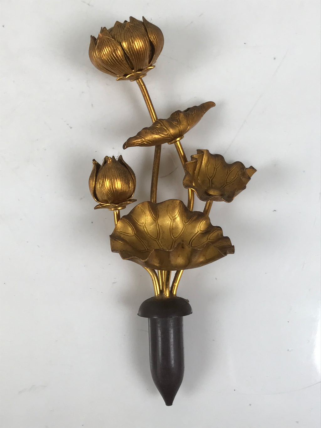 Japanese Buddhist Altar Fitting Copper Golden Lotus Flowers Vtg Jouka Gold BA681