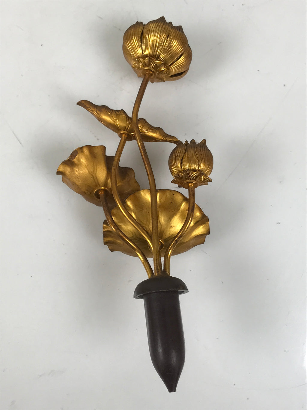 Japanese Buddhist Altar Fitting Copper Golden Lotus Flowers Vtg Jouka Gold BA681
