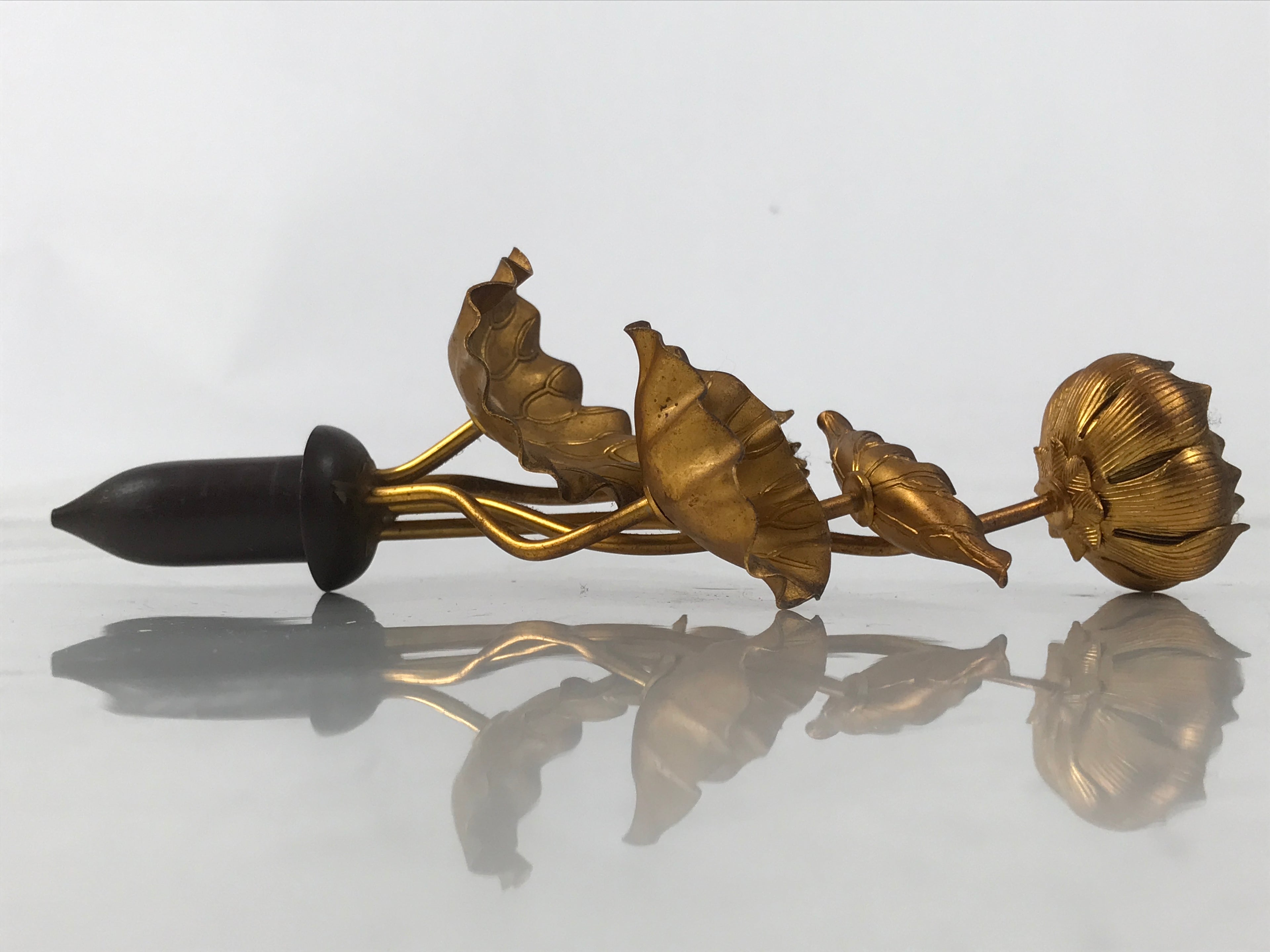 Japanese Buddhist Altar Fitting Copper Golden Lotus Flowers Vtg Jouka Gold BA681