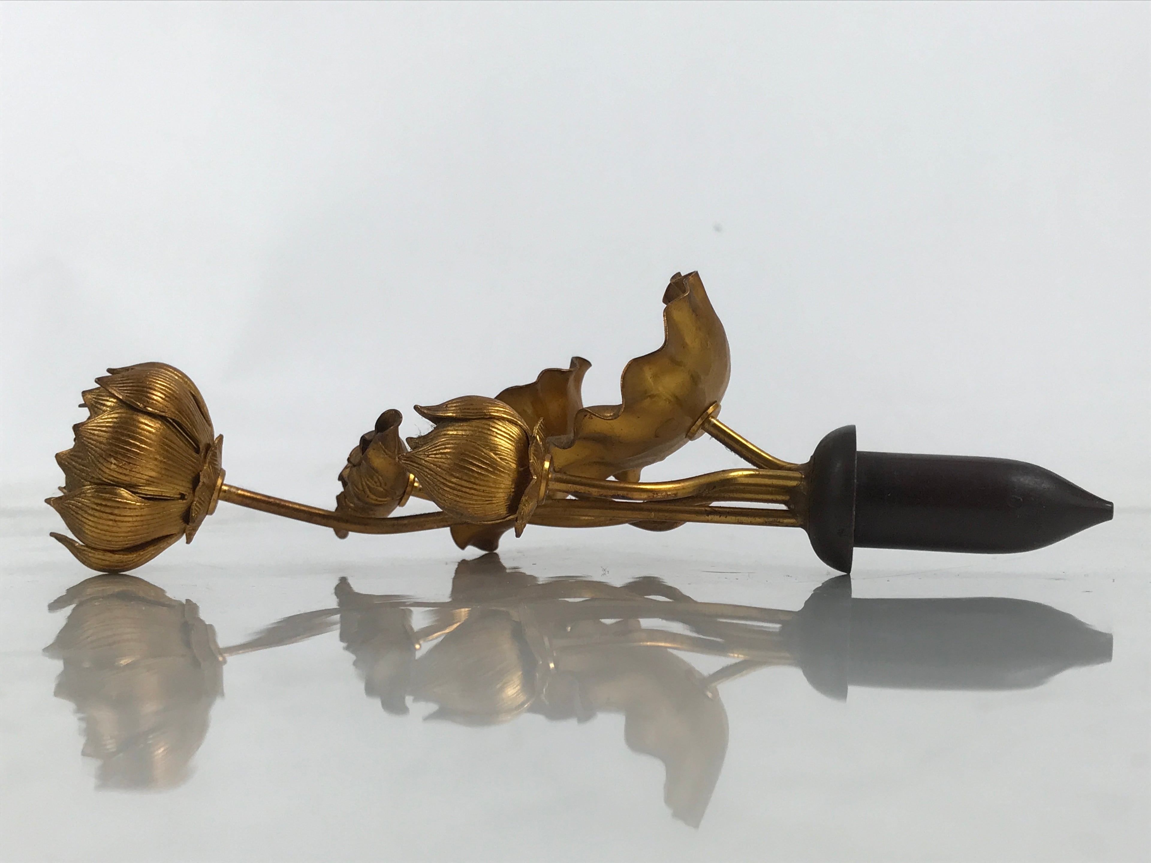 Japanese Buddhist Altar Fitting Copper Golden Lotus Flowers Vtg Jouka Gold BA681