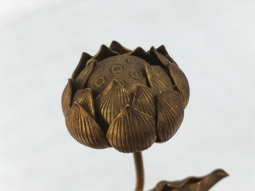 Japanese Buddhist Altar Fitting Copper Golden Lotus Flowers Vtg Jouka Gold BA681