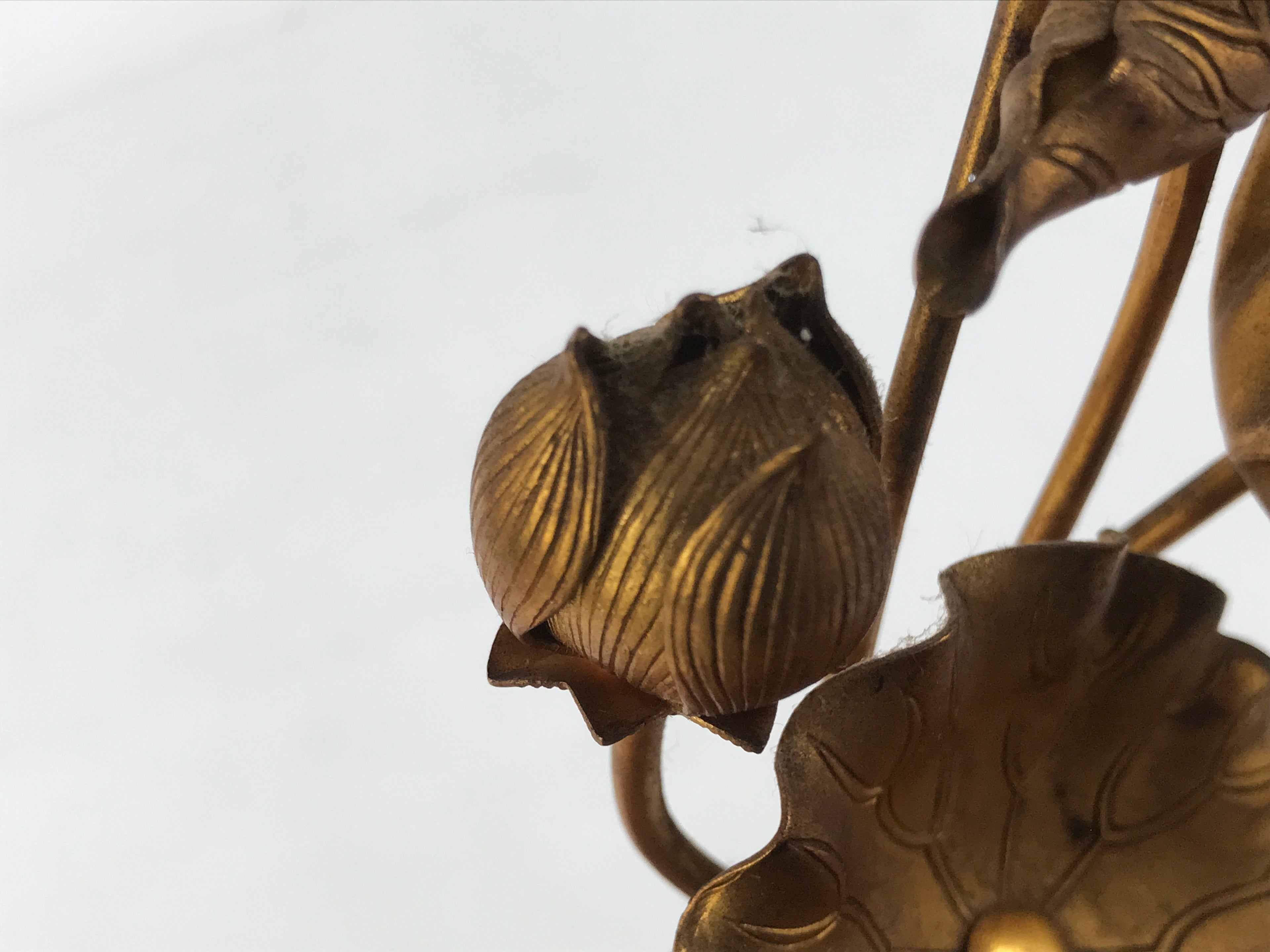 Japanese Buddhist Altar Fitting Copper Golden Lotus Flowers Vtg Jouka Gold BA681