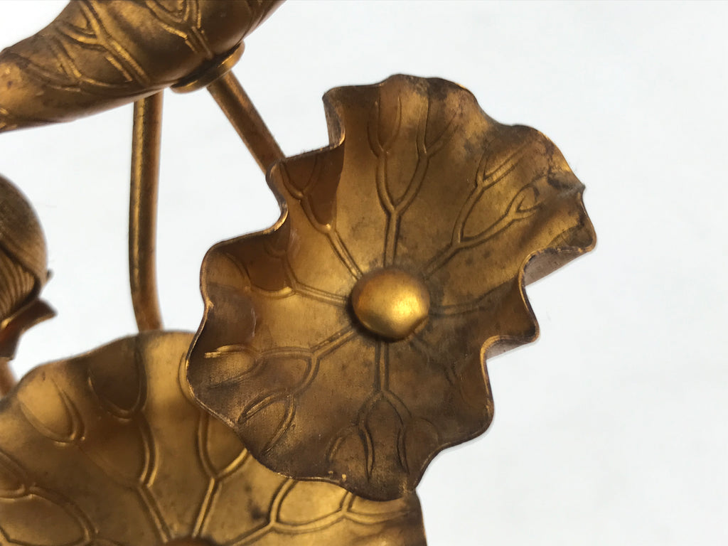 Japanese Buddhist Altar Fitting Copper Golden Lotus Flowers Vtg Jouka Gold BA681