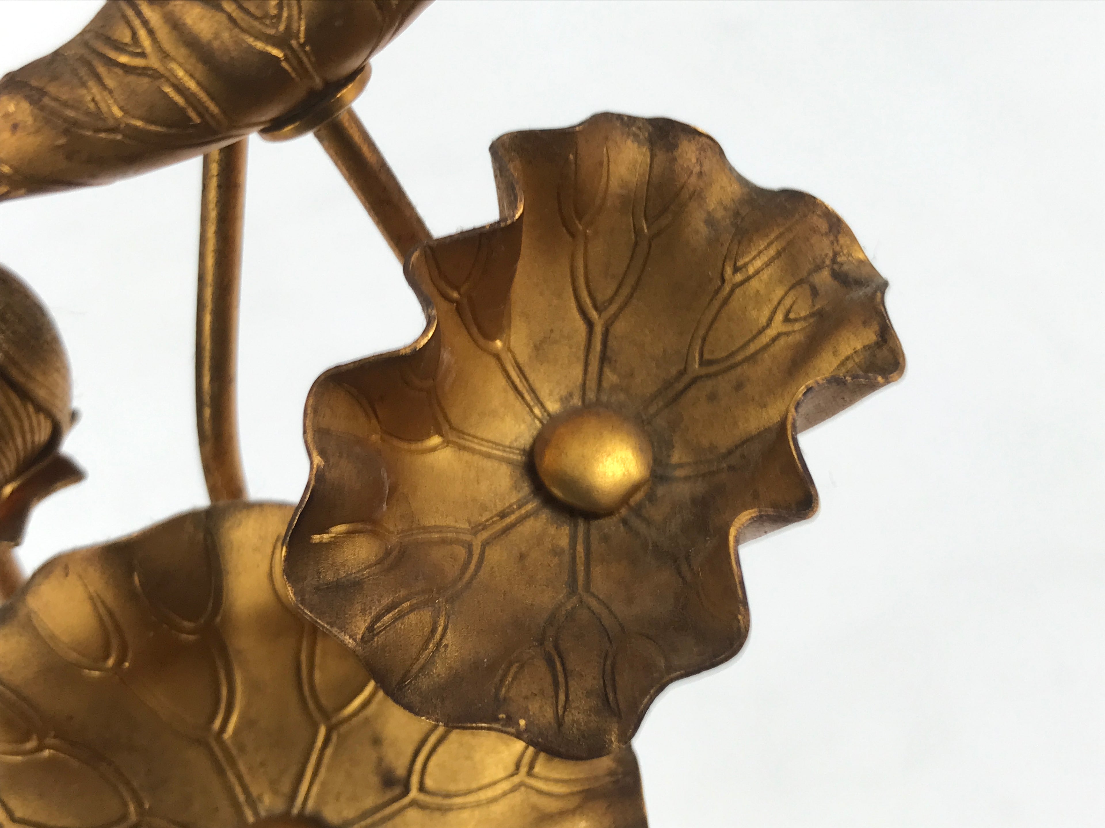 Japanese Buddhist Altar Fitting Copper Golden Lotus Flowers Vtg Jouka Gold BA681