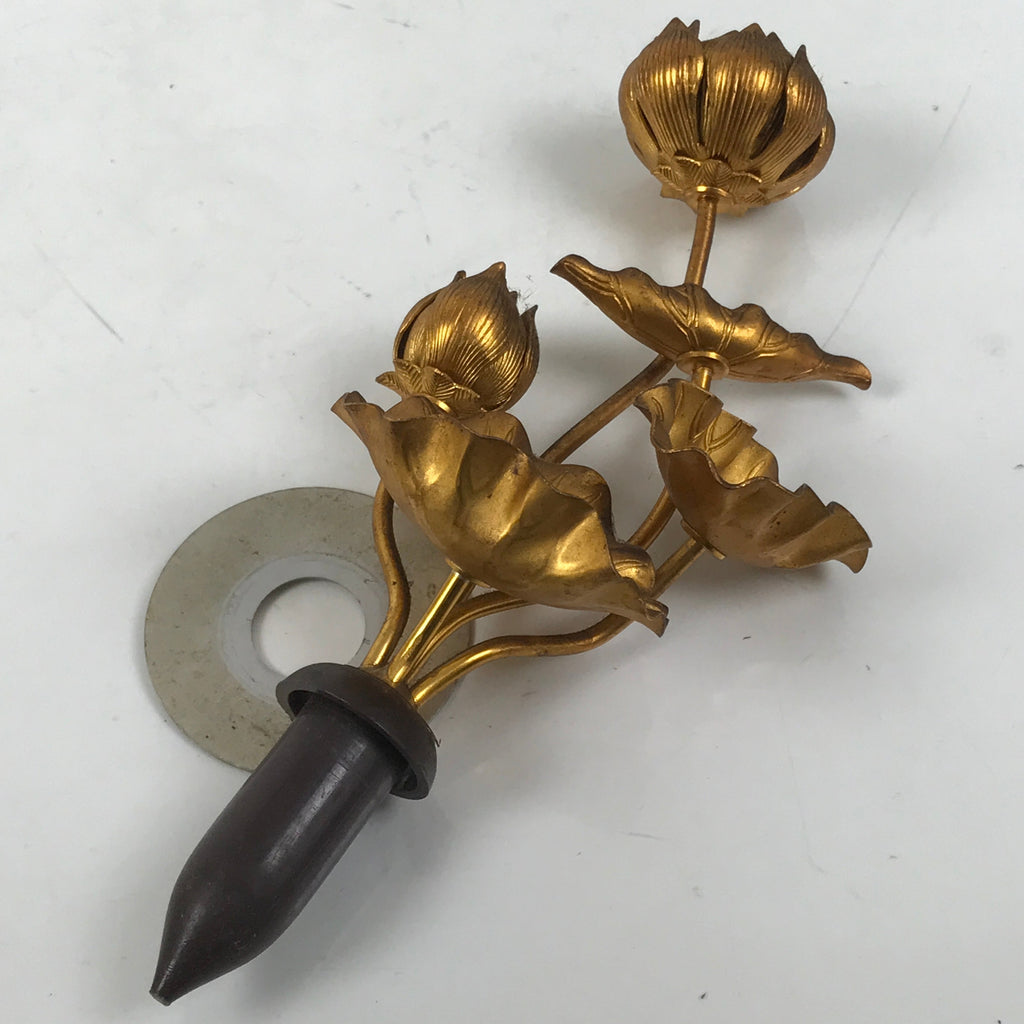 Japanese Buddhist Altar Fitting Copper Golden Lotus Flowers Vtg Jouka Gold BA681